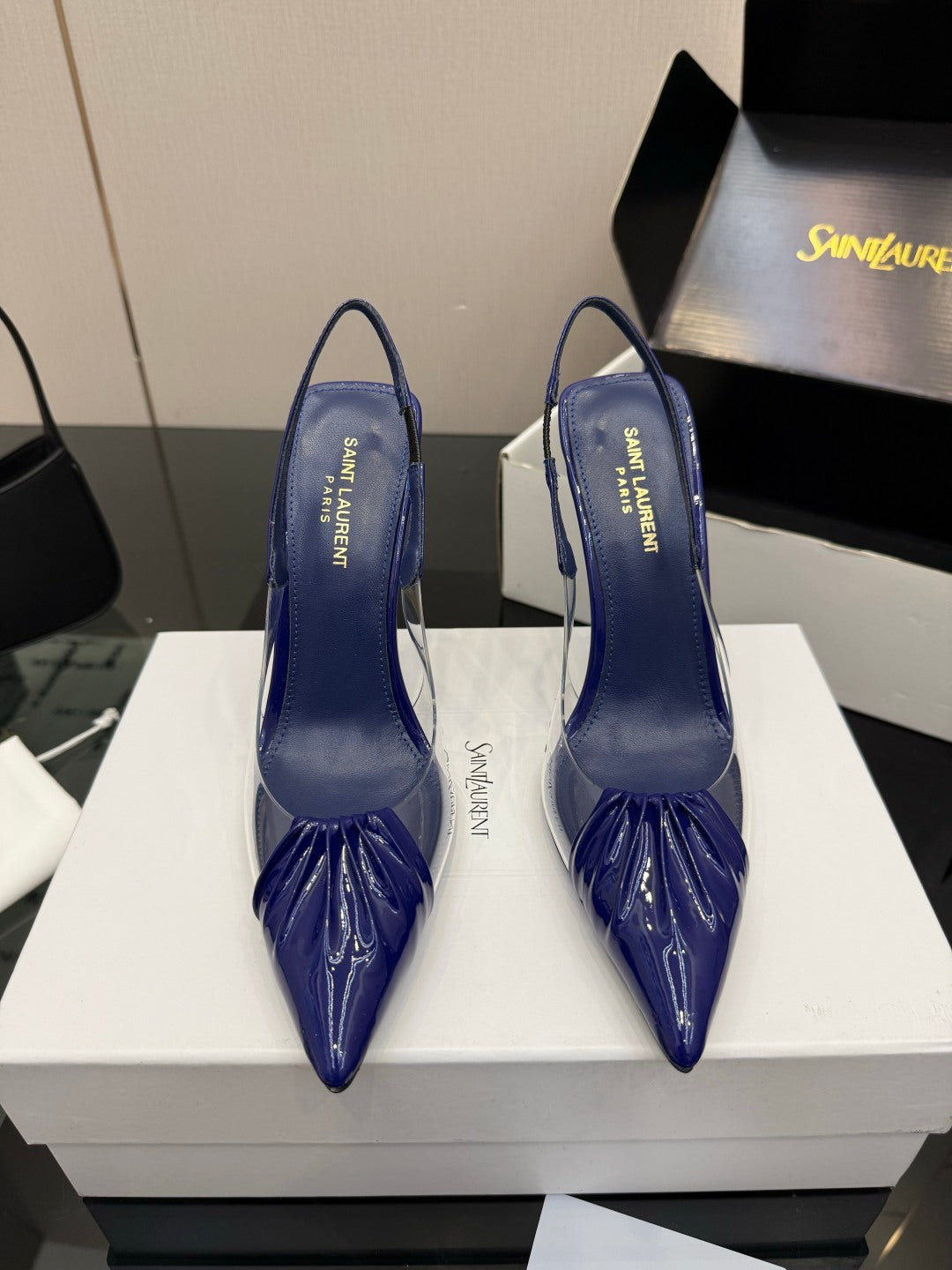 Saint Laurent Creased Pointed-Toe Slingback Sandals – Spring/Summer Collection – 26WF