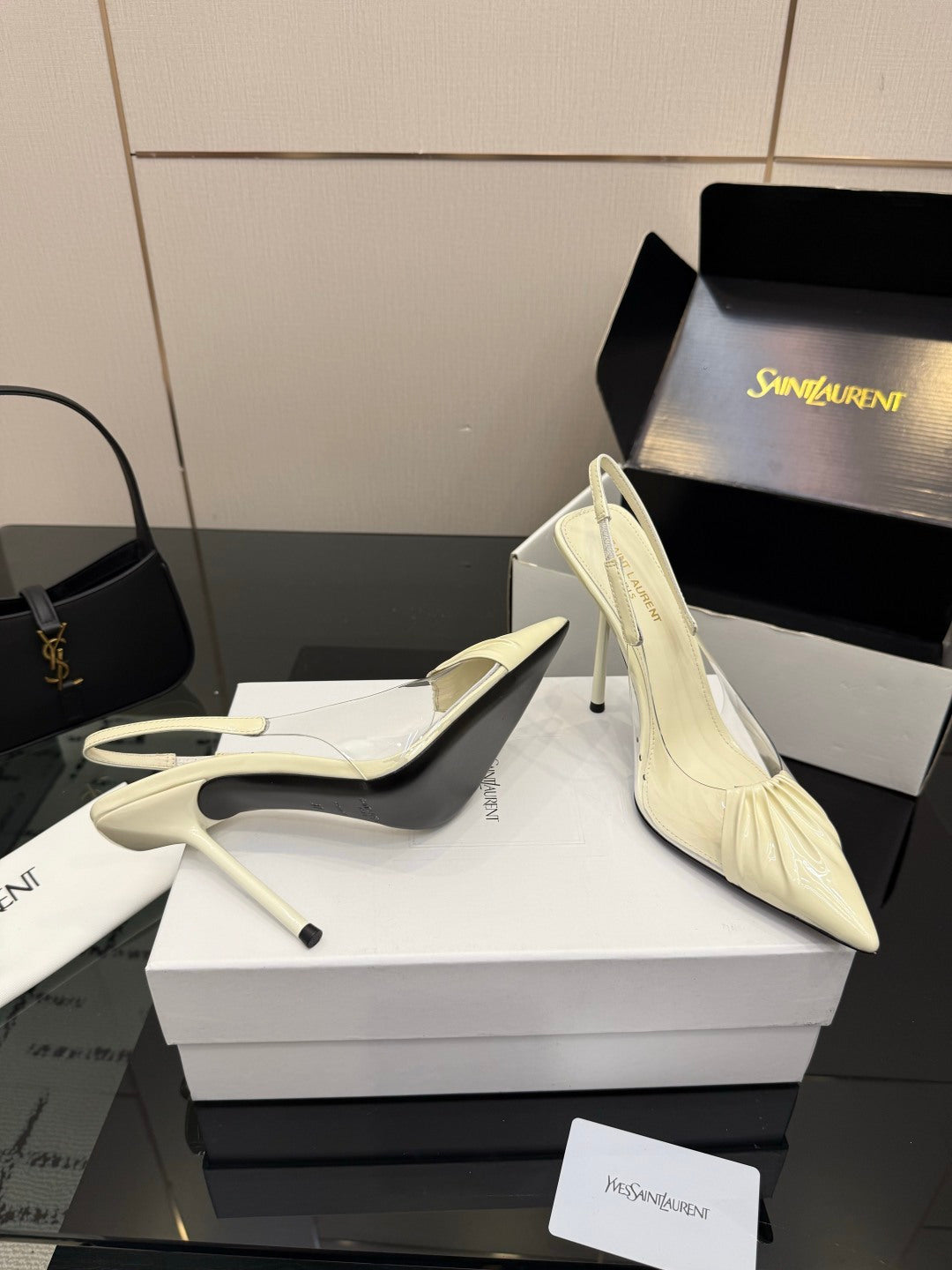 Saint Laurent Creased Pointed-Toe Slingback Sandals – Spring/Summer Collection – 26WF