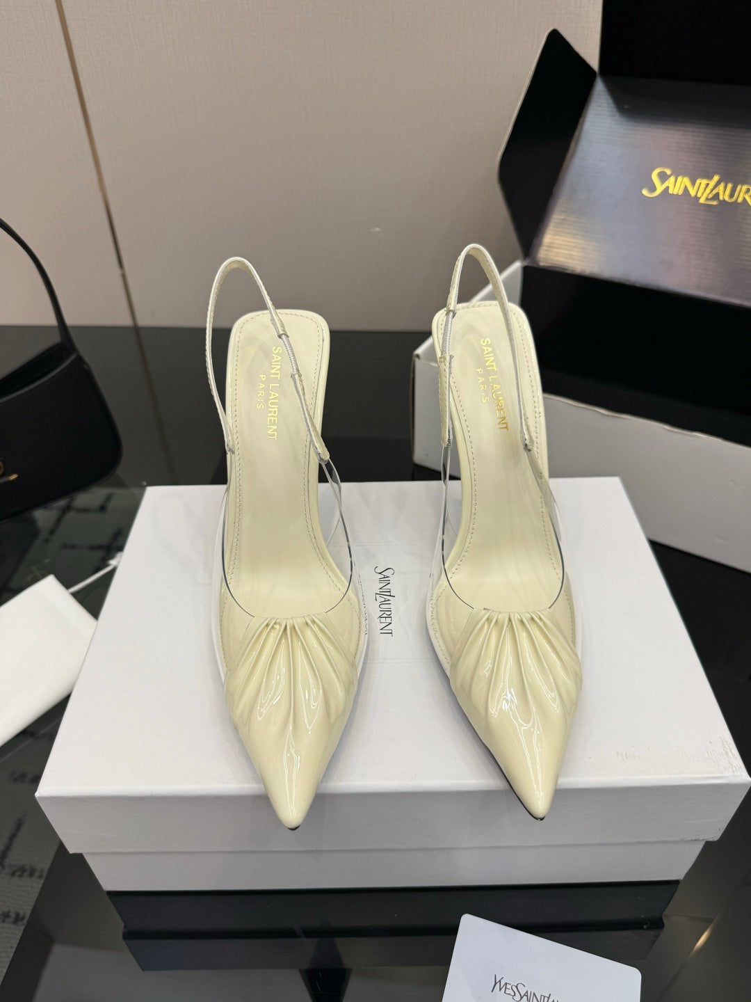 Saint Laurent Creased Pointed-Toe Slingback Sandals – Spring/Summer Collection – 26WF