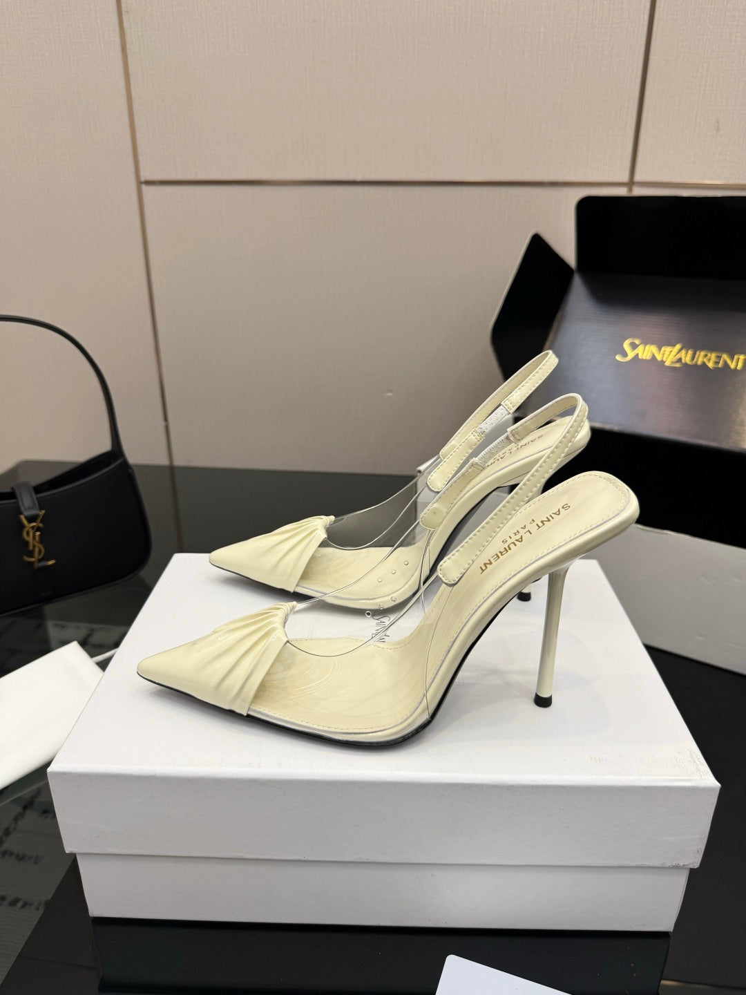 Saint Laurent Creased Pointed-Toe Slingback Sandals – Spring/Summer Collection – 26WF