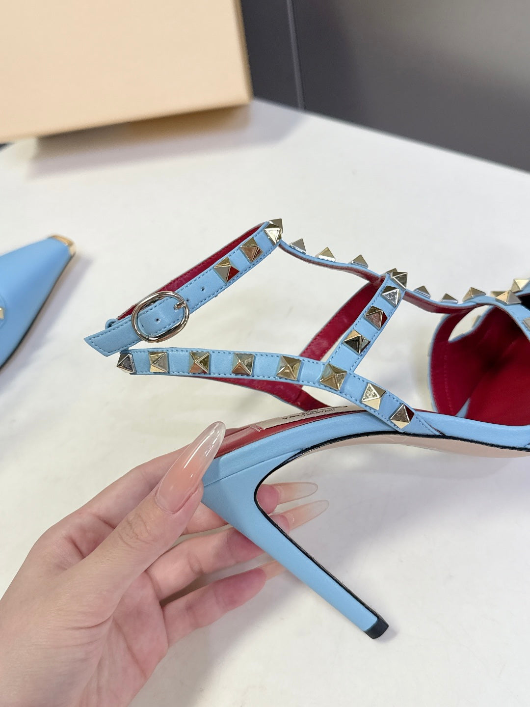 Valentino Rockstud T-Strap Pointed-Toe Heeled Sandals – Spring/Summer Collection