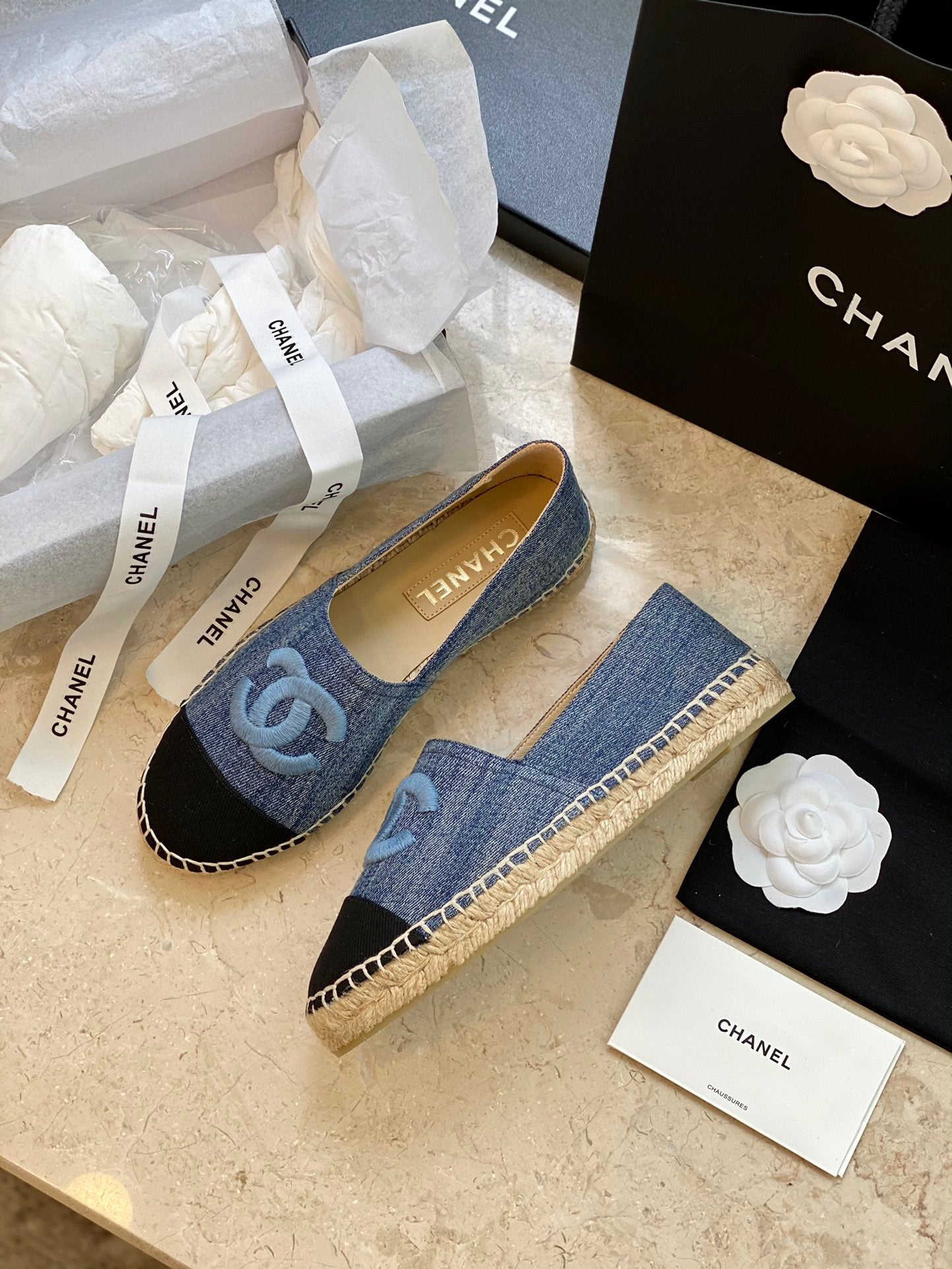 Chanel Washed Denim Logo Espadrilles – Spring/Summer Collection