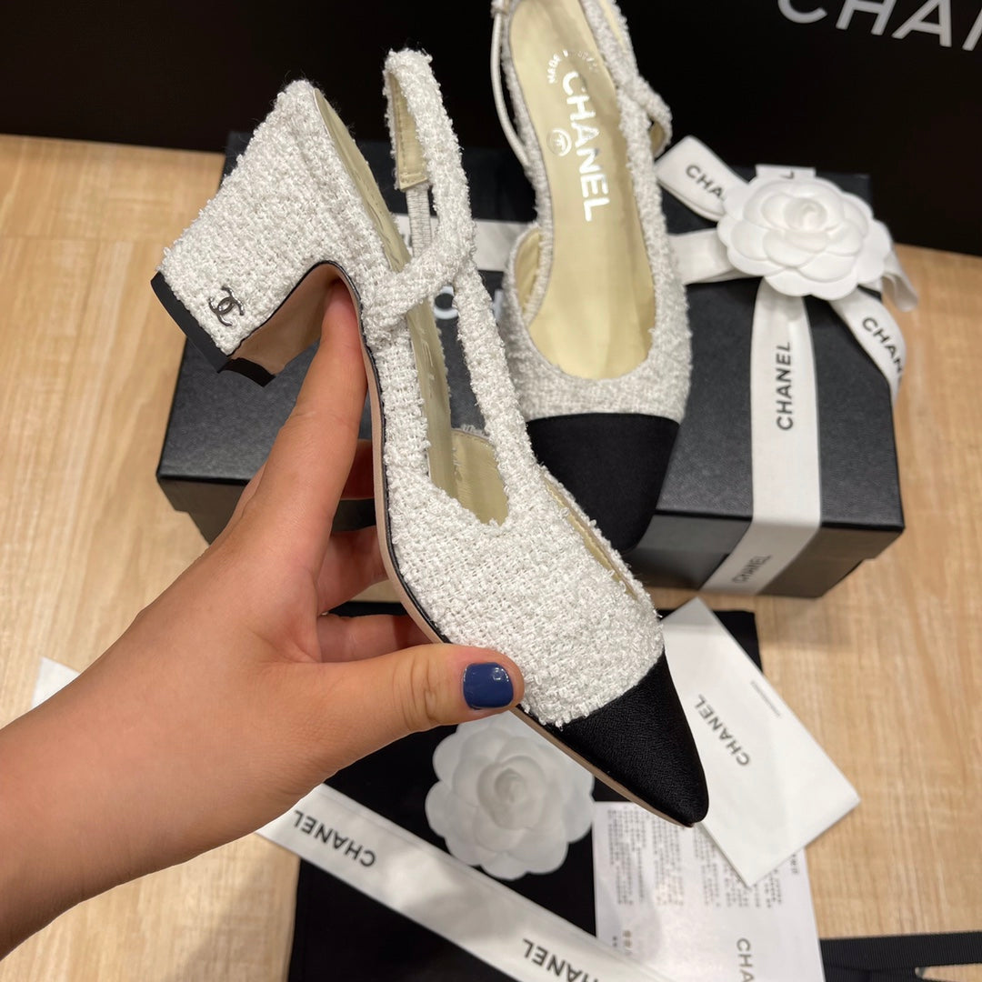 Chanel Two-Tone Slingback Heeled Sandals