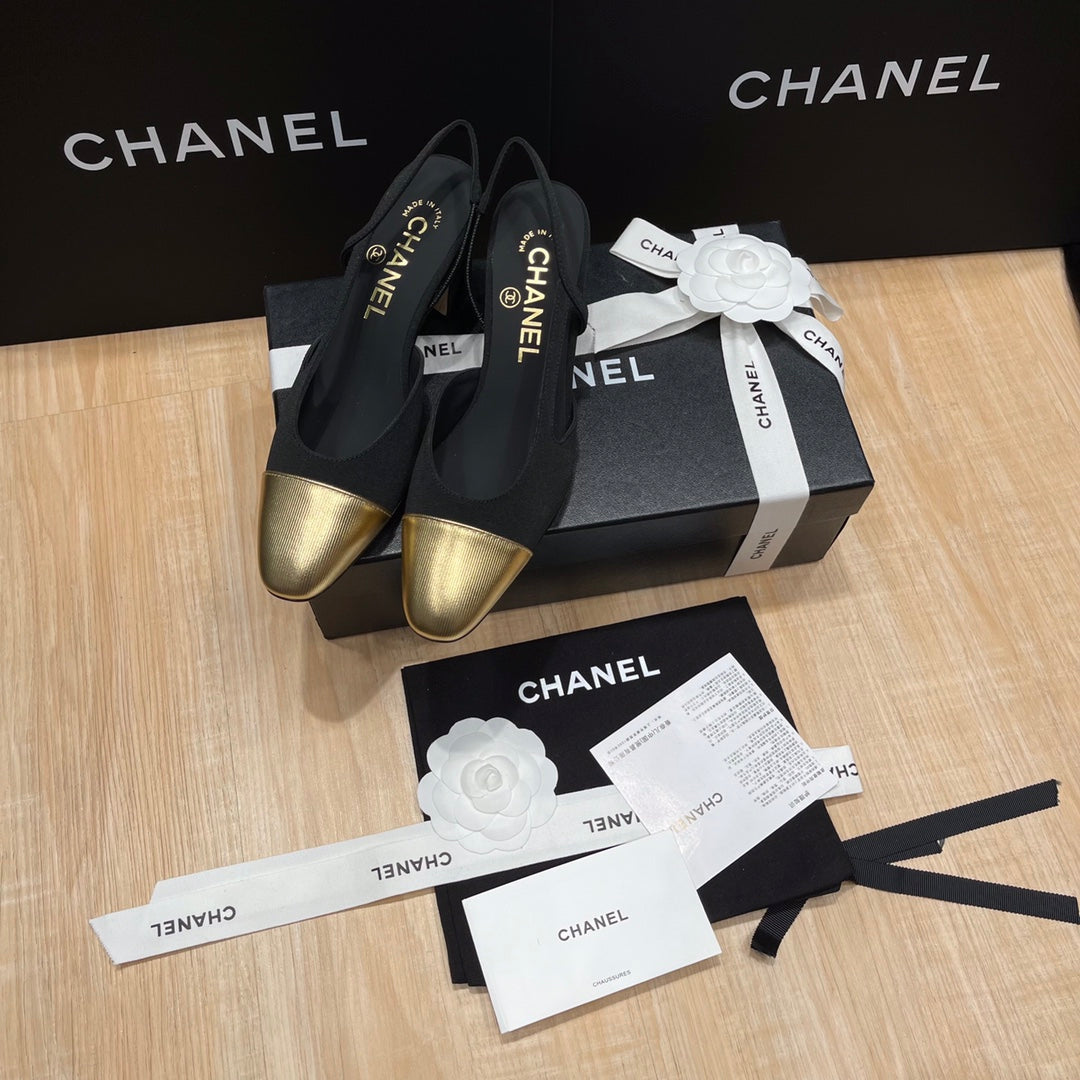 Chanel Two-Tone Slingback Heeled Sandals