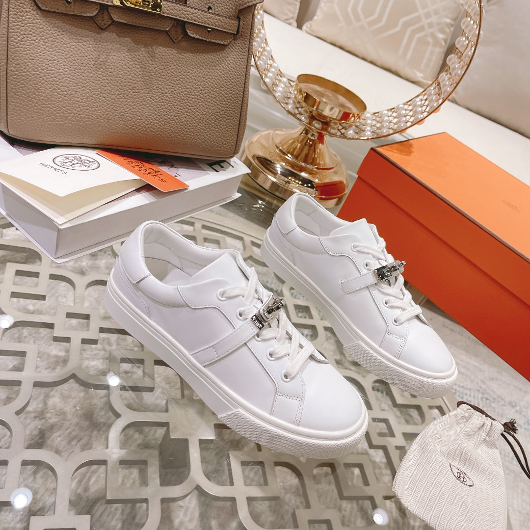 Hermès Kelly Buckle White Sneakers
