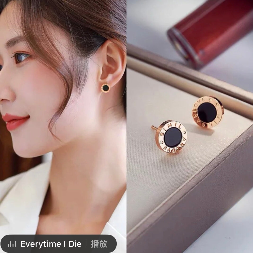 Bulgari Classic Logo Button Stud Earrings