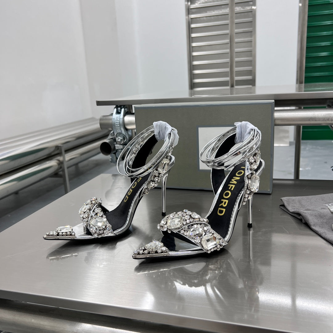 Tom Ford Gold Crystal Heeled Sandals