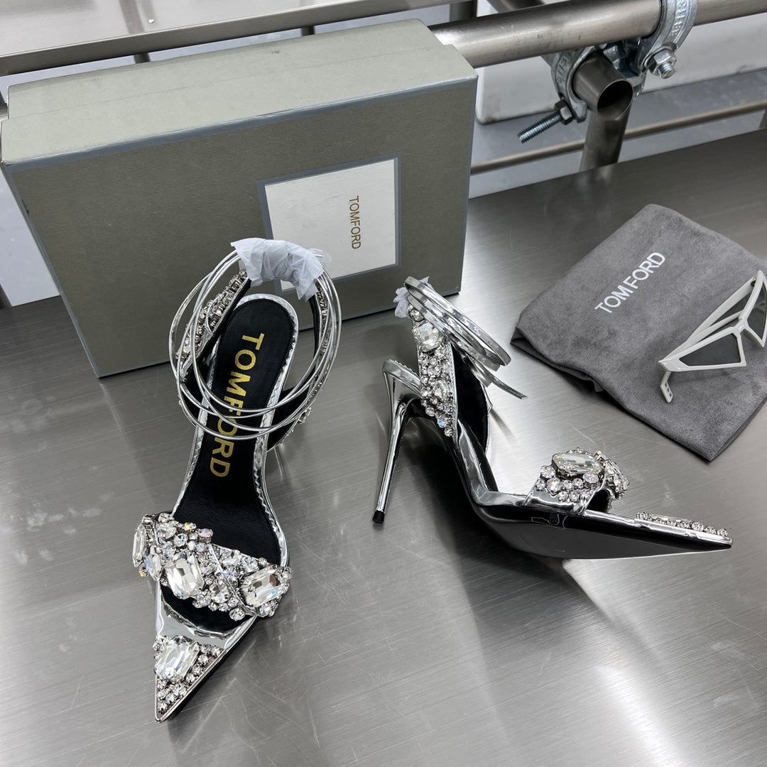 Tom Ford Gold Crystal Heeled Sandals