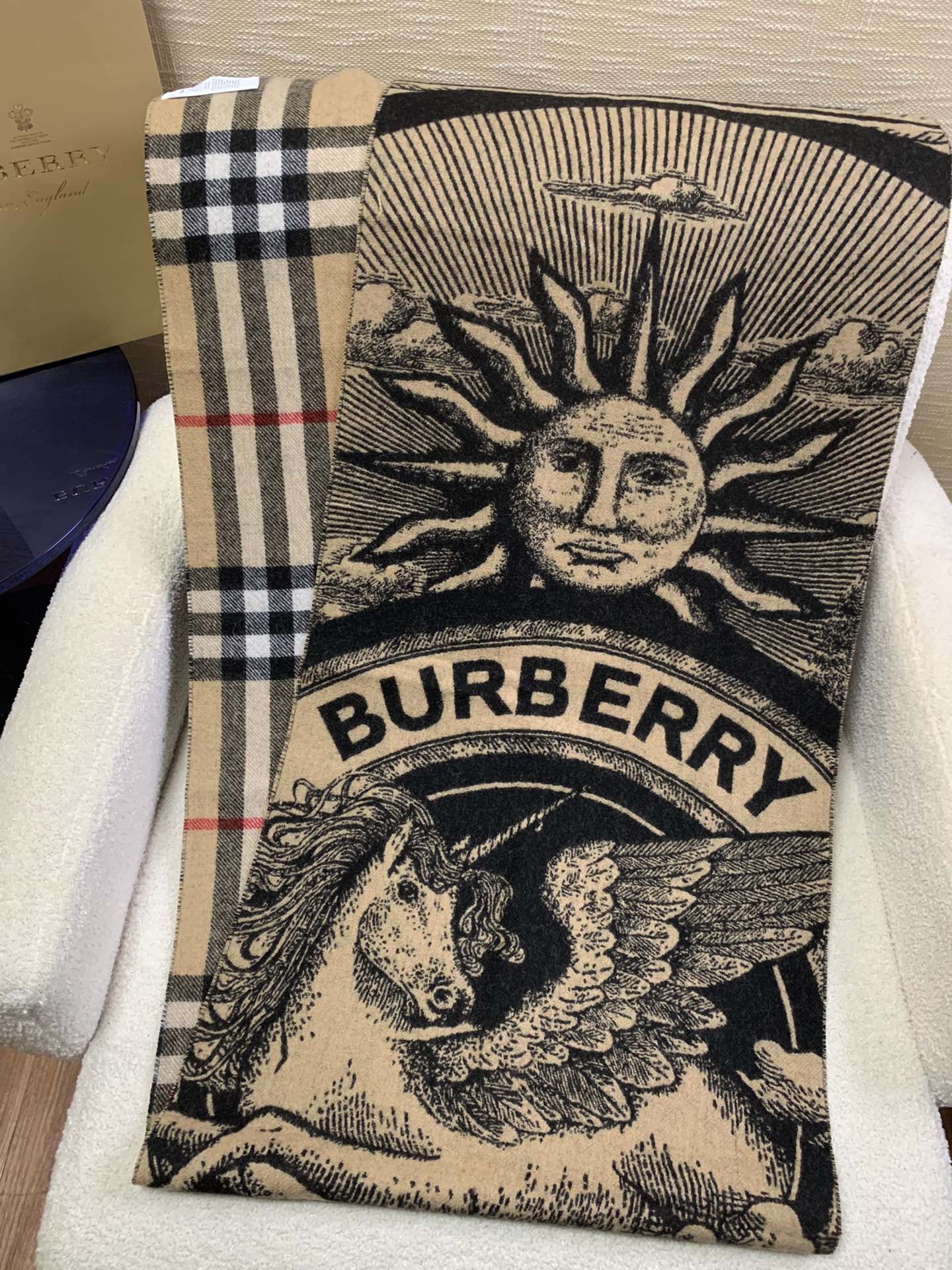 Burberry Celestial Unicorn Plaid Cashmere Scarf