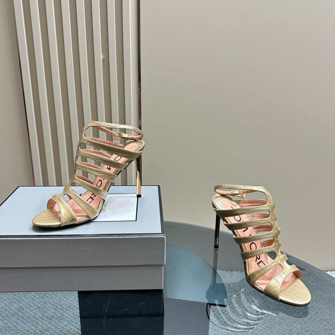 Tom Ford Metallic Slingback Mesh Heels – 2024 Runway Collection
