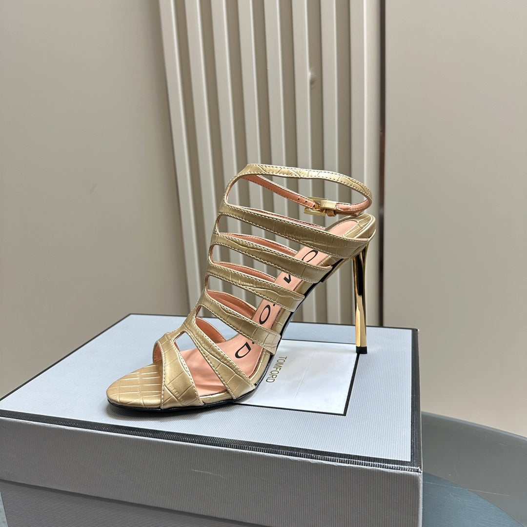 Tom Ford Metallic Slingback Mesh Heels – 2024 Runway Collection