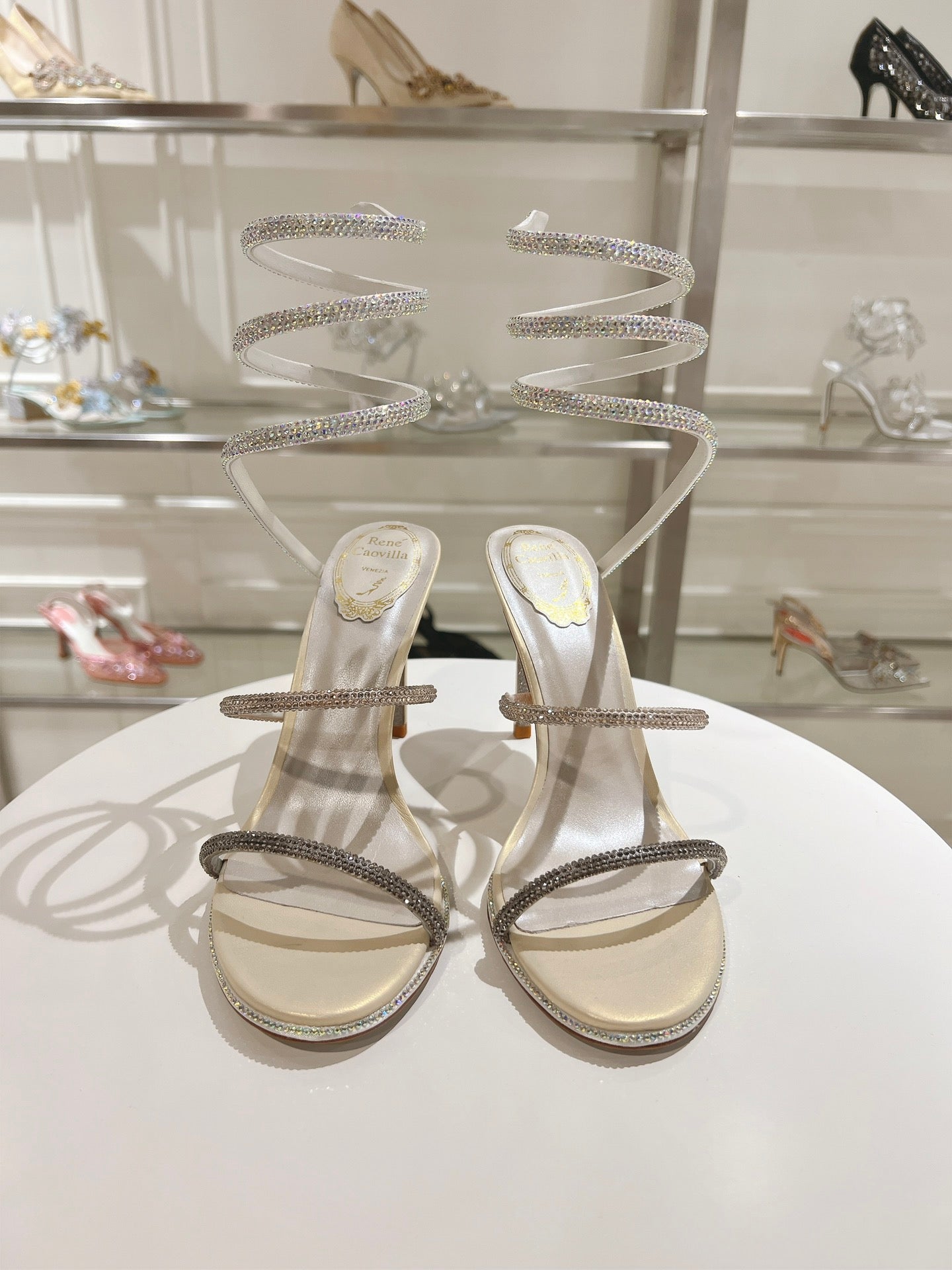 René Caovilla Cleo Crystal-Embellished Heeled Sandals – 24SS