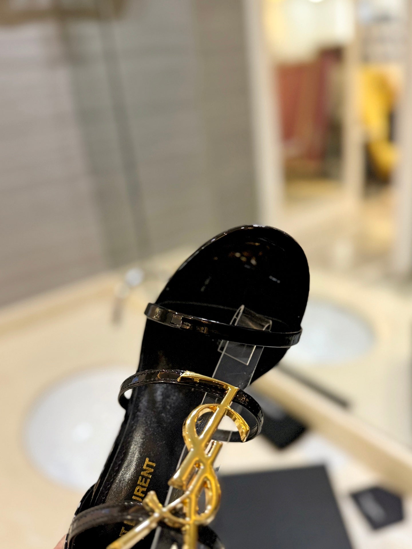 Saint Laurent YSL Logo Lacquer Heeled Sandals