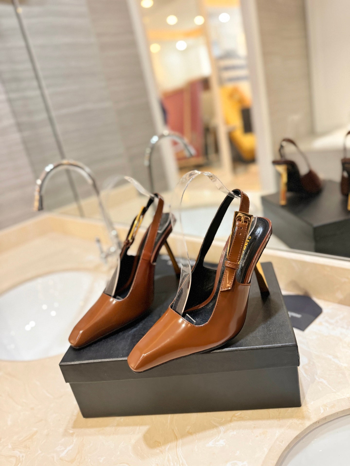 Saint Laurent Square Toe Patent Leather Pumps