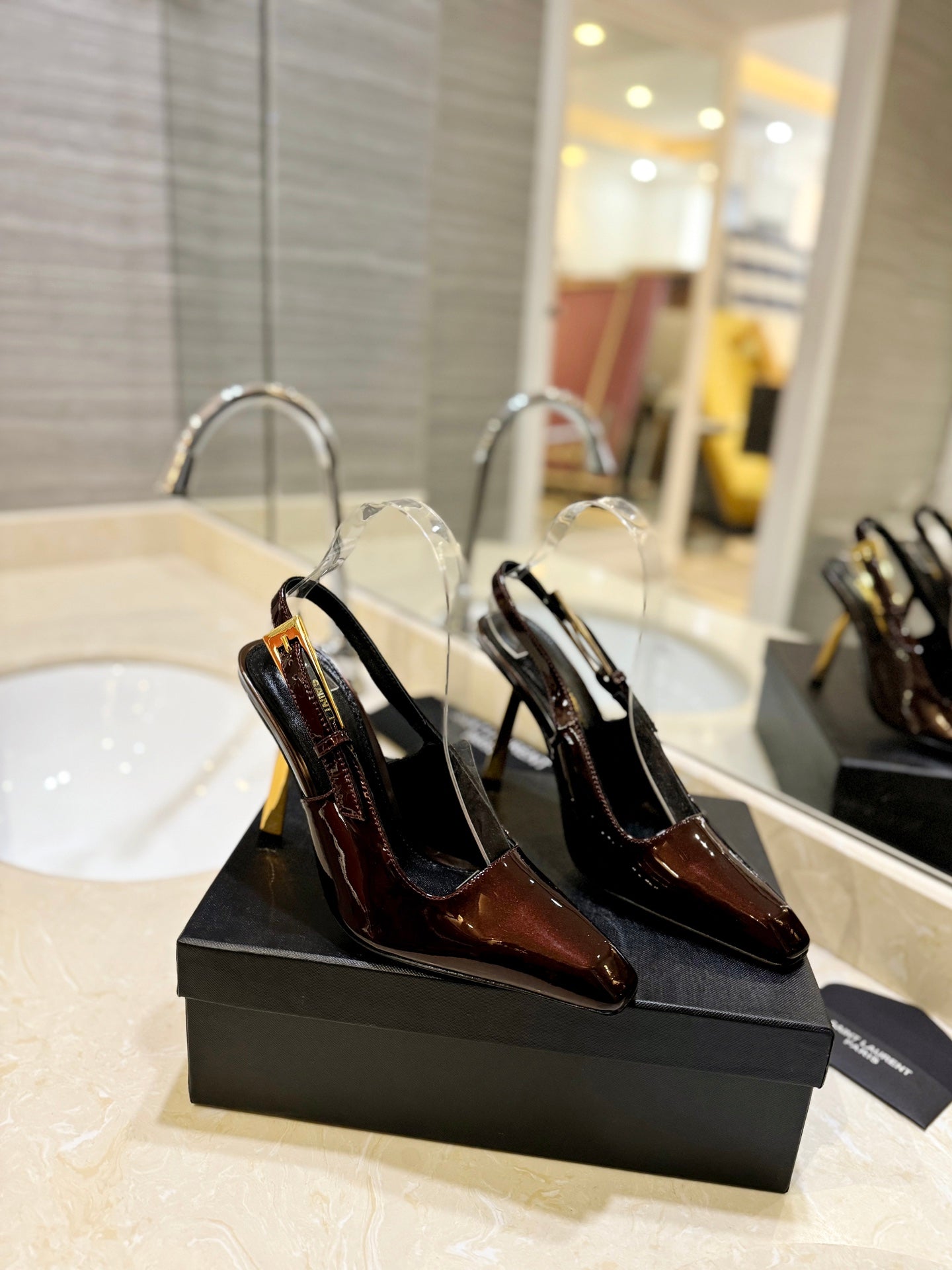Saint Laurent Square Toe Patent Leather Pumps