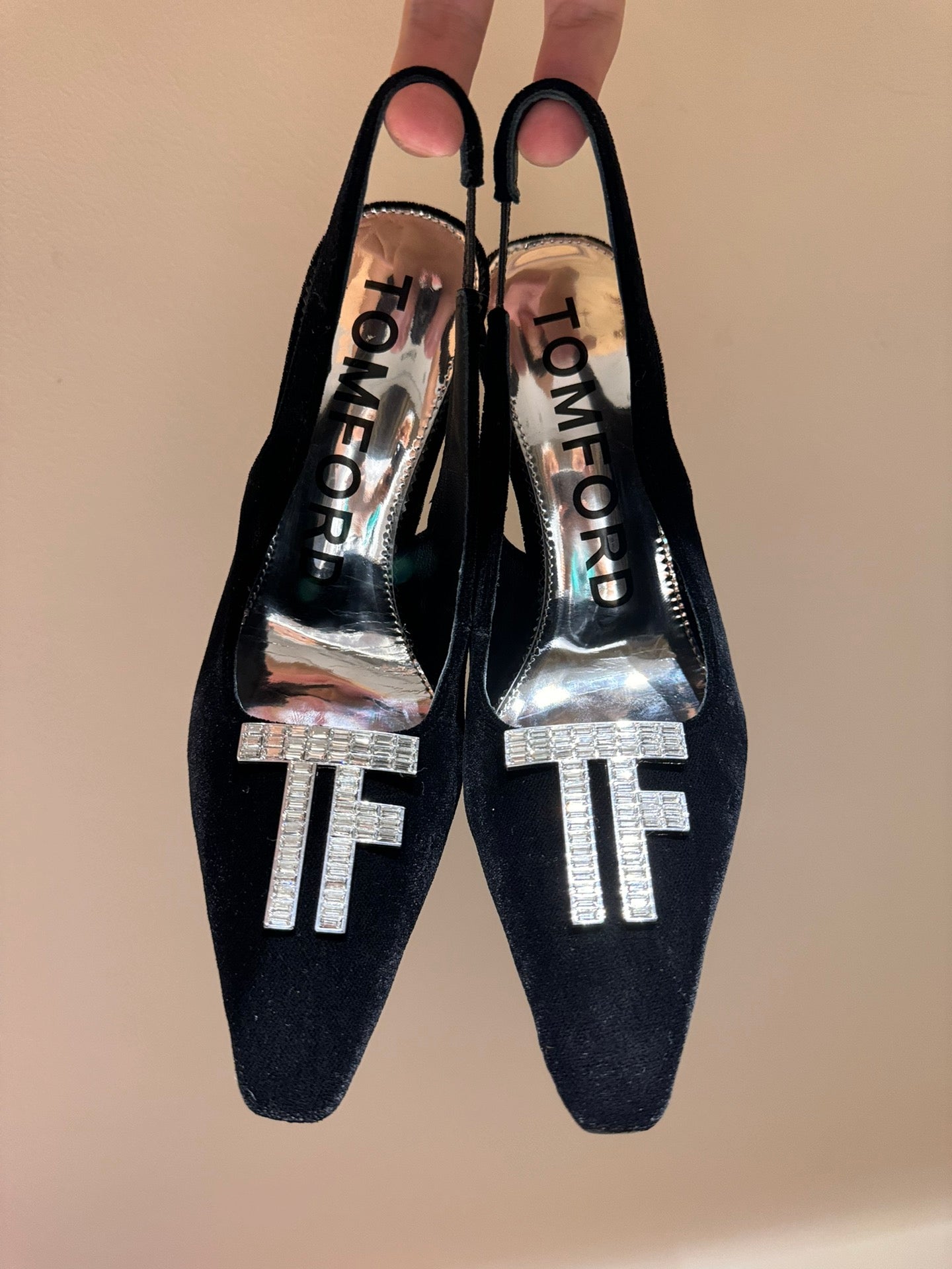 TOM FORD Padlock Velvet Crystal Heeled Sandals – Spring/Summer Collection – 24SS