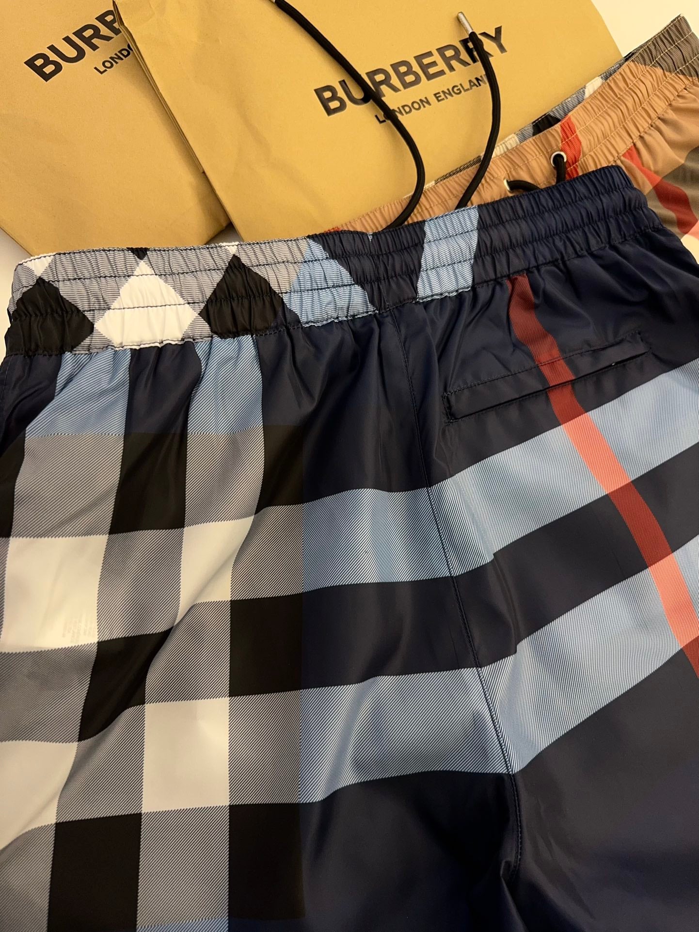 Burberry Large Check Drawstring Beach Shorts