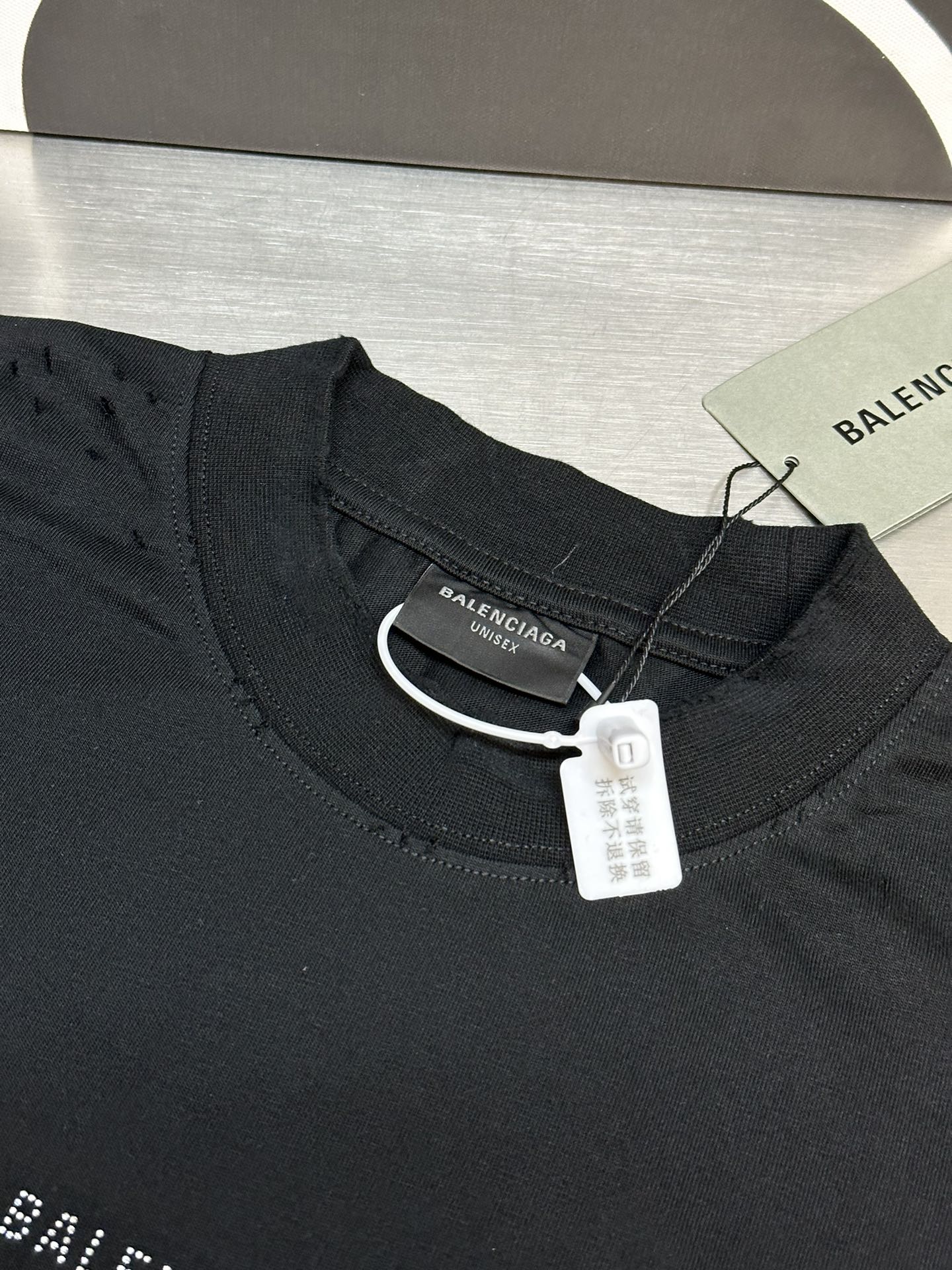 Balenciaga Rhinestone Logo Distressed T-Shirt