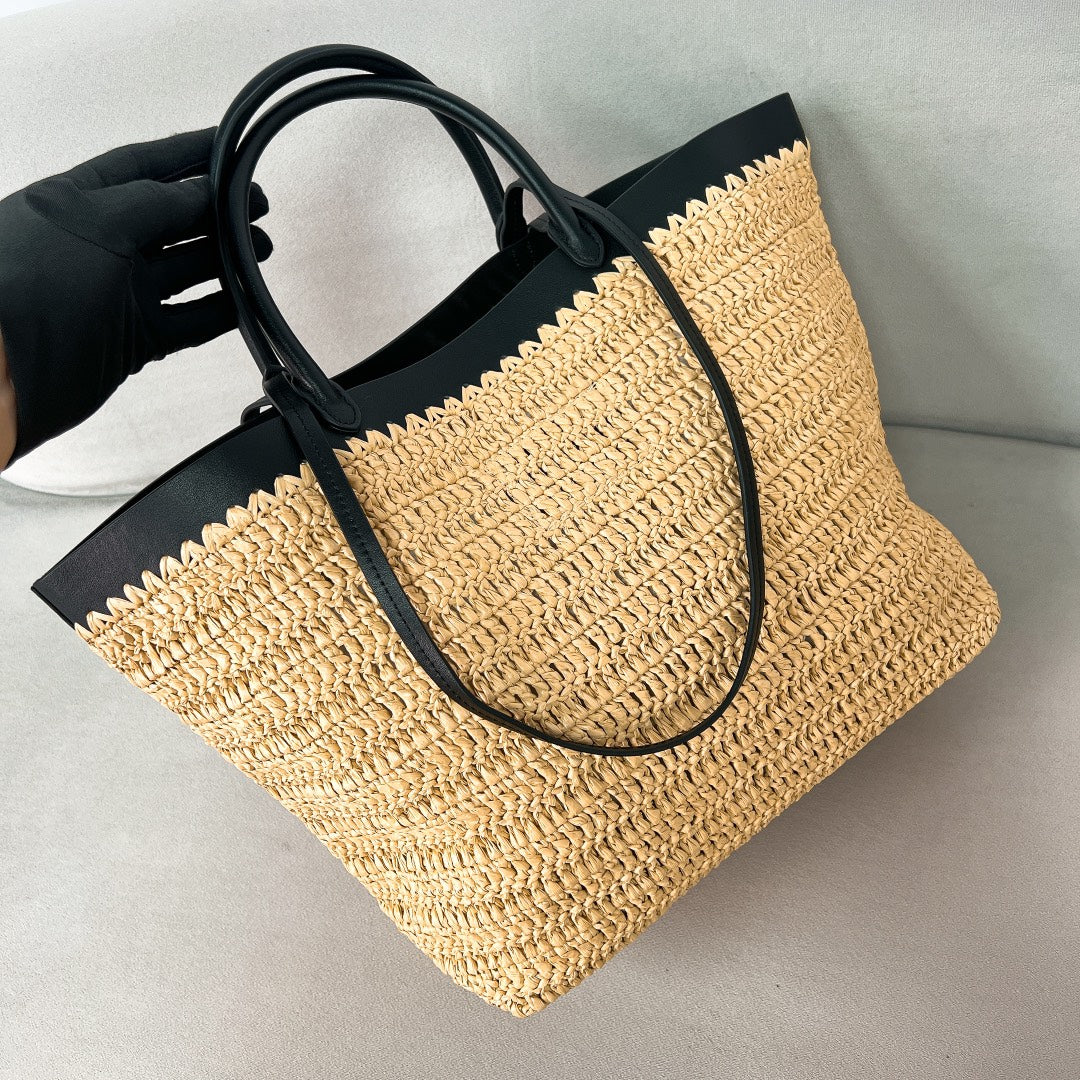 Prada Large Raffia and Leather Tote Bag 1BG499 – Summer Collection