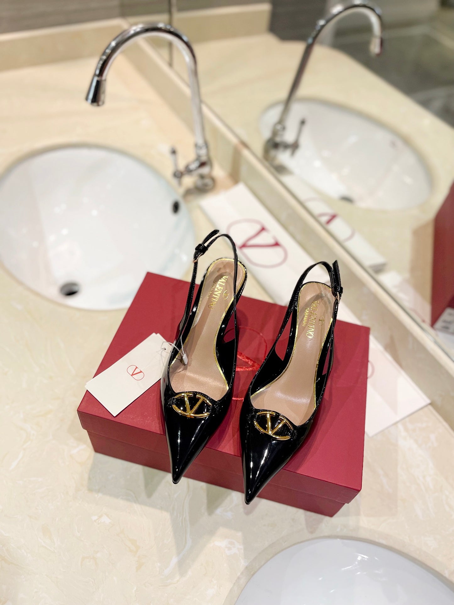 Valentino VLogo Signature Patent Leather Slingback Heels – 2024 Collection