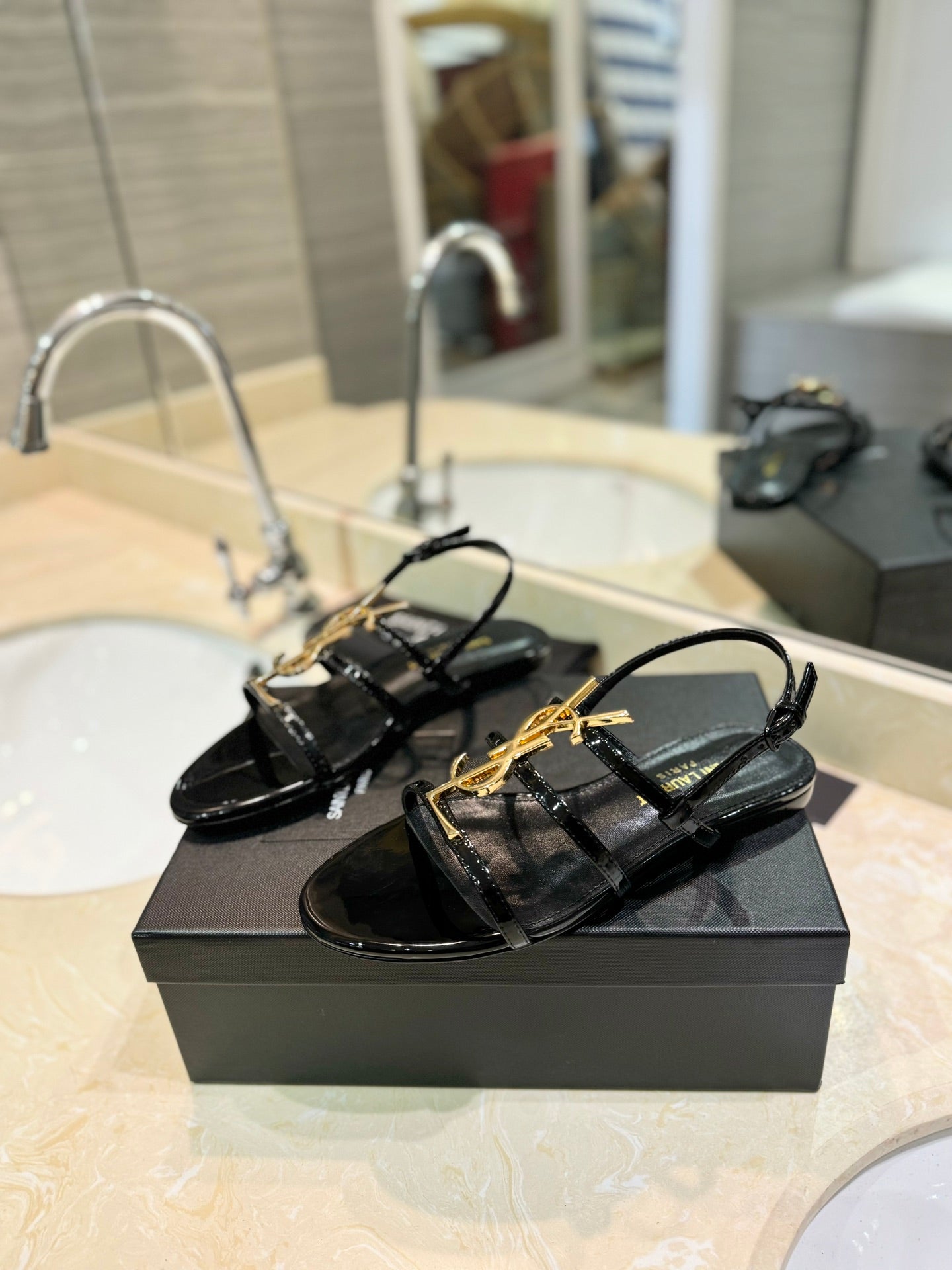 Saint Laurent YSL Metal Logo Heeled Sandals