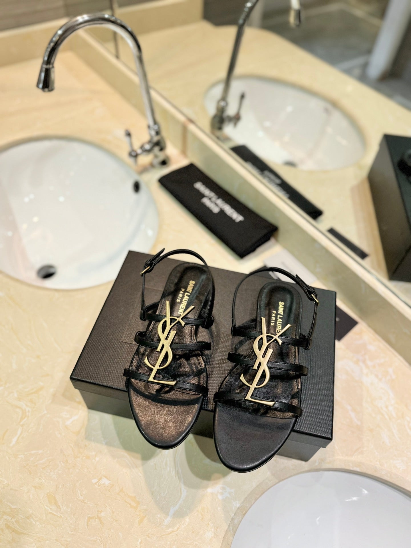 Saint Laurent YSL Metal Logo Heeled Sandals