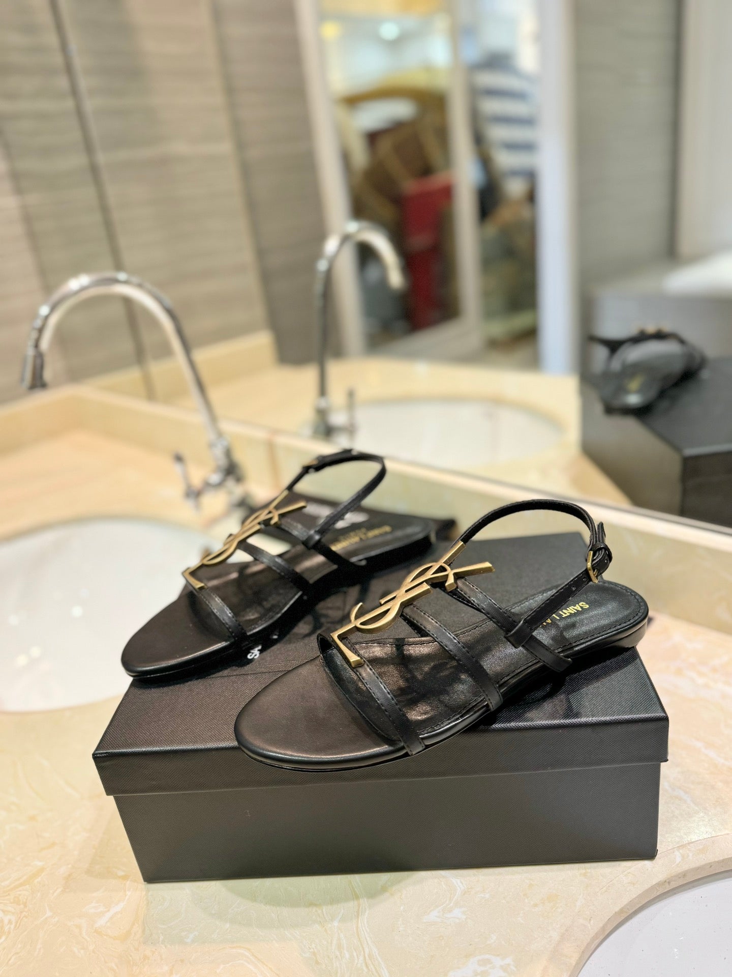 Saint Laurent YSL Metal Logo Heeled Sandals
