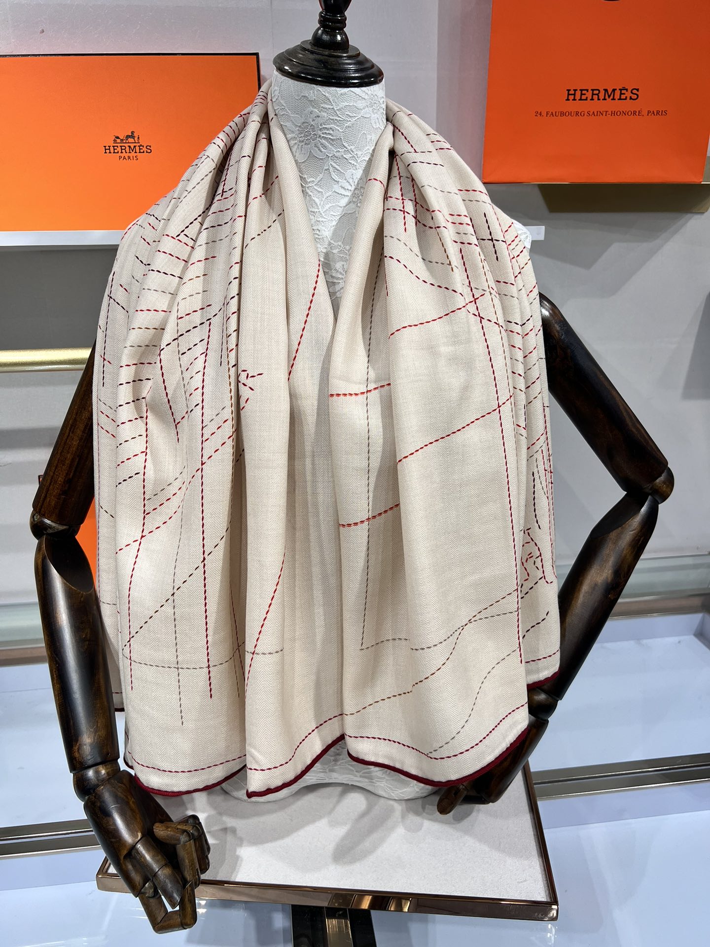 Hermès Double-Sided Saddle Stitch Silk Cashmere Scarf – 2024 Collection