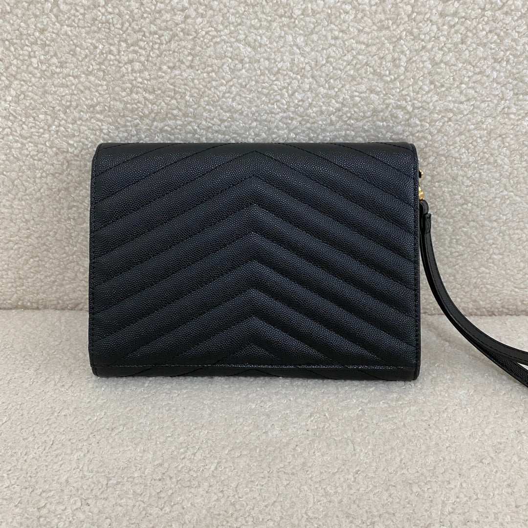 Saint Laurent Cassandre Grained Leather Clutch Bag