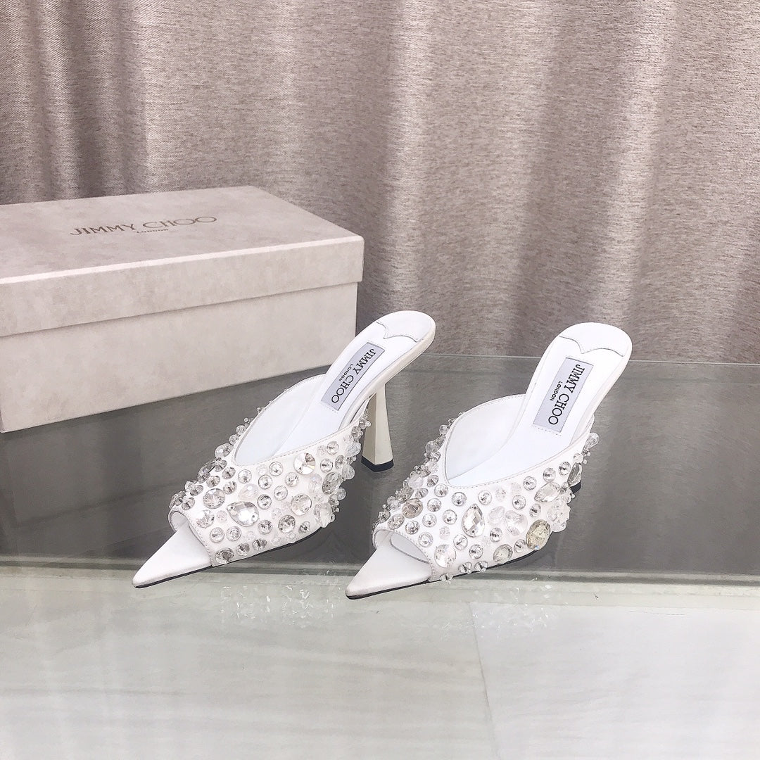 Jimmy Choo Crystal Silk Peep-Toe Pumps – 2025SS