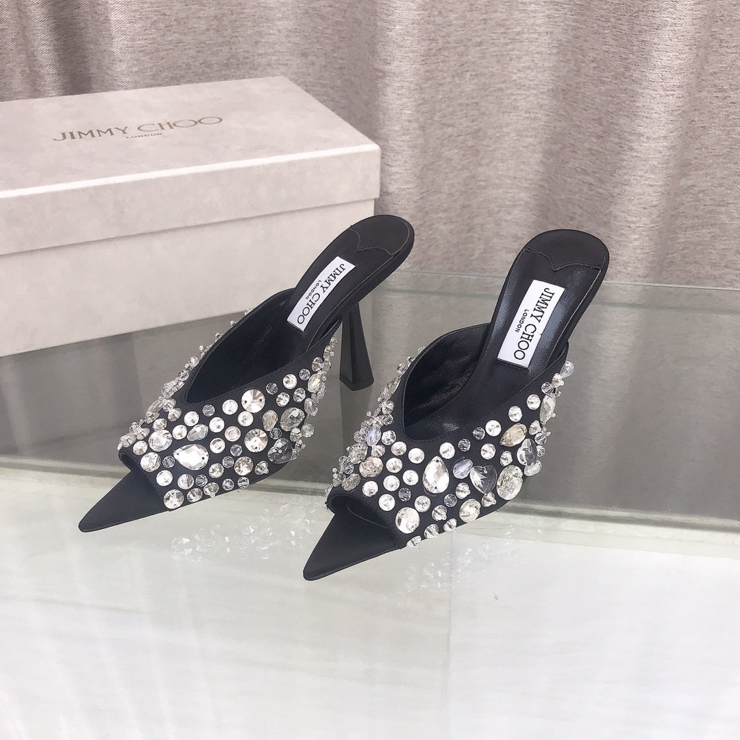Jimmy Choo Crystal Silk Peep-Toe Pumps – 2025SS