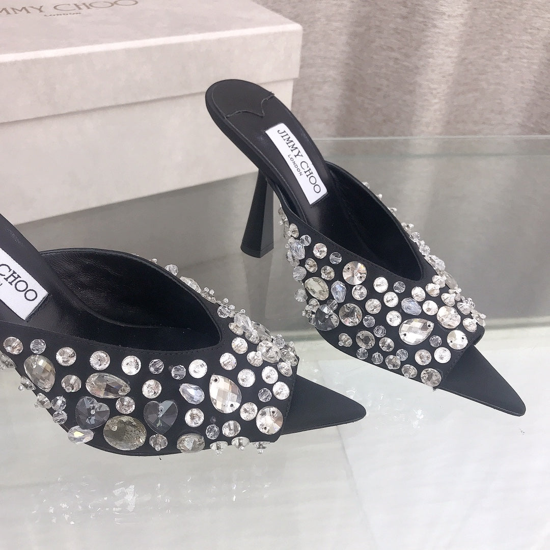 Jimmy Choo Crystal Silk Peep-Toe Pumps – 2025SS