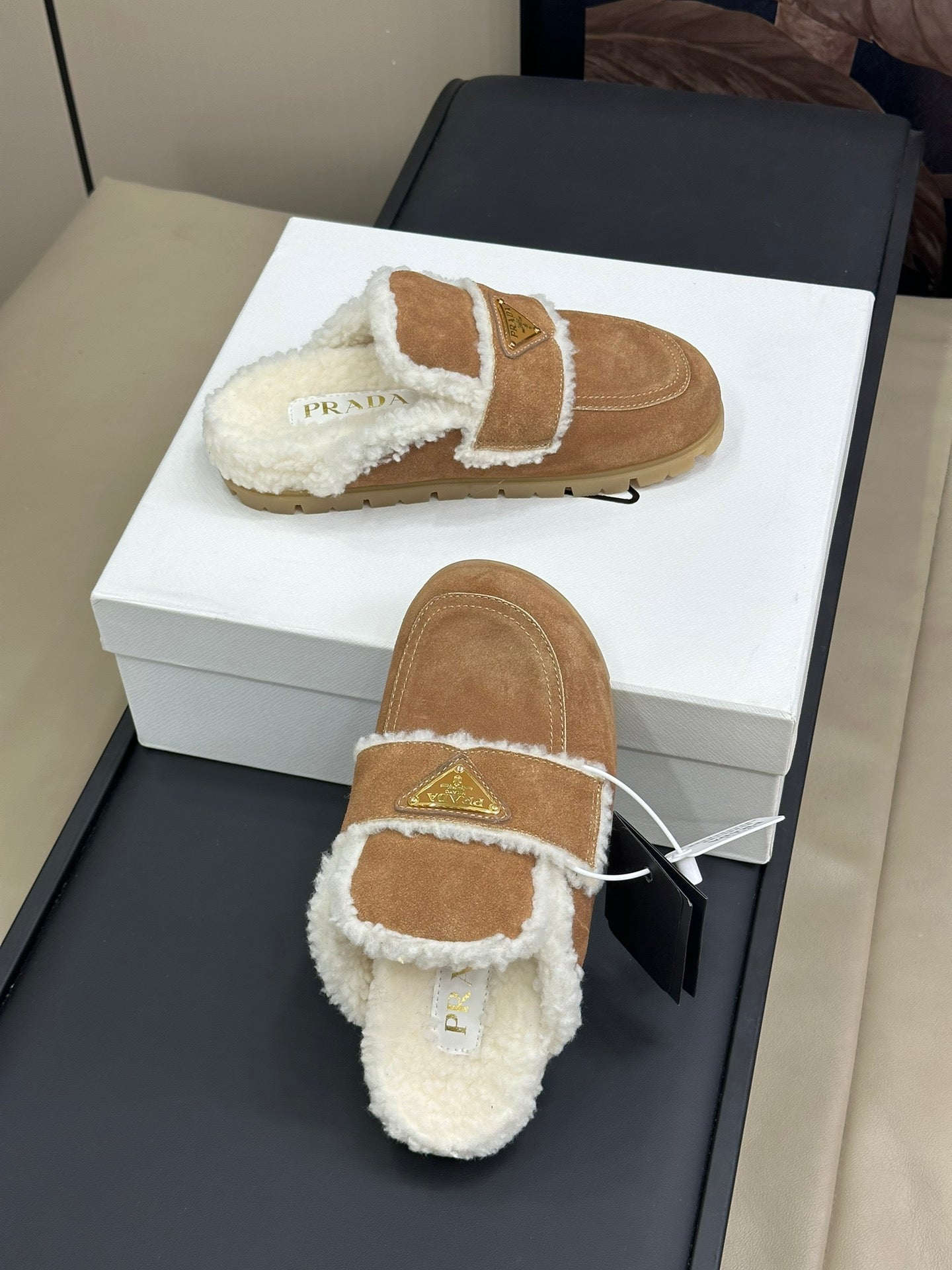 Prada FW24 Suede Fur Slippers – FW24