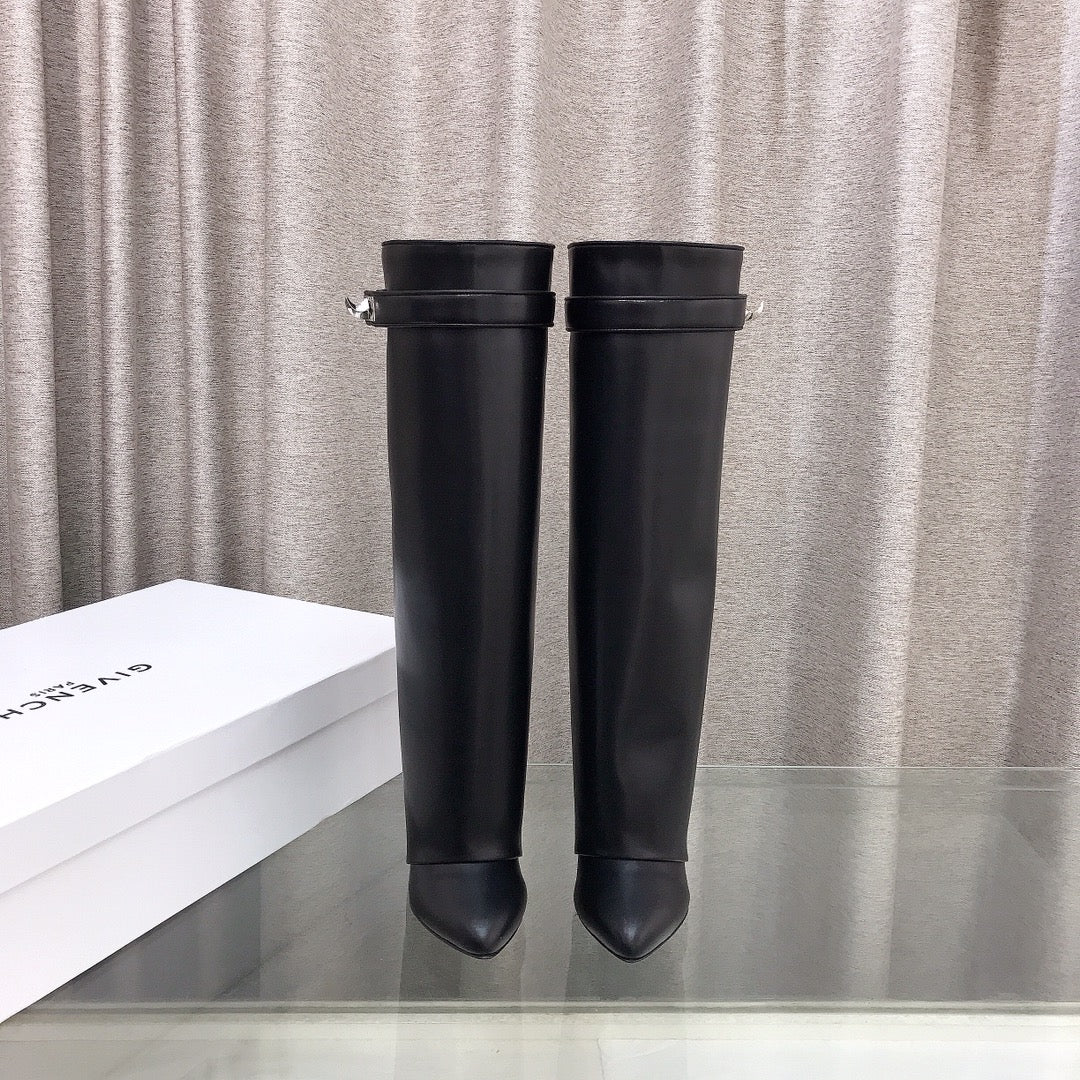 Givenchy Shark Tooth Glossy Leather Knee-High Boots