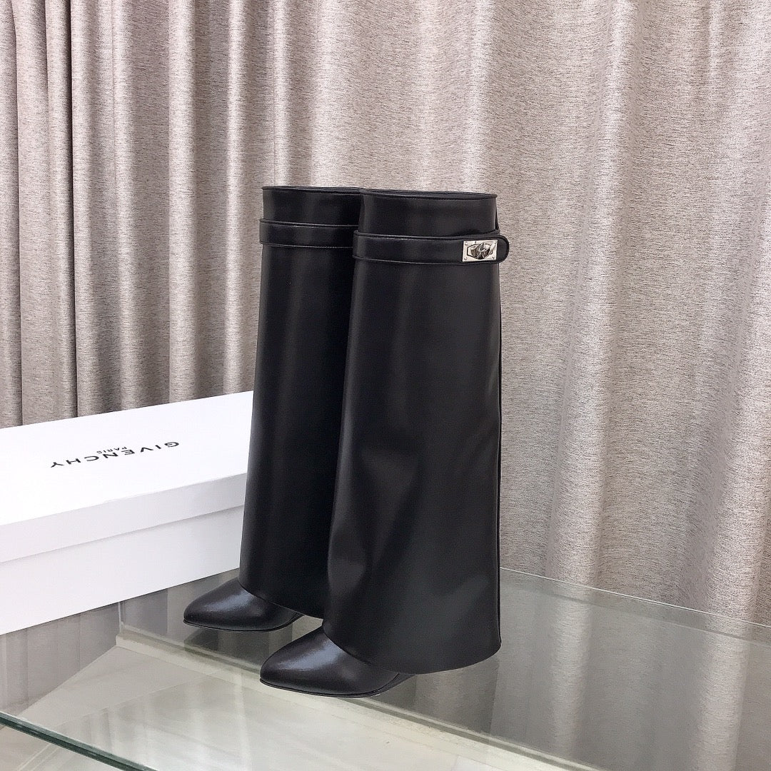 Givenchy Shark Tooth Glossy Leather Knee-High Boots