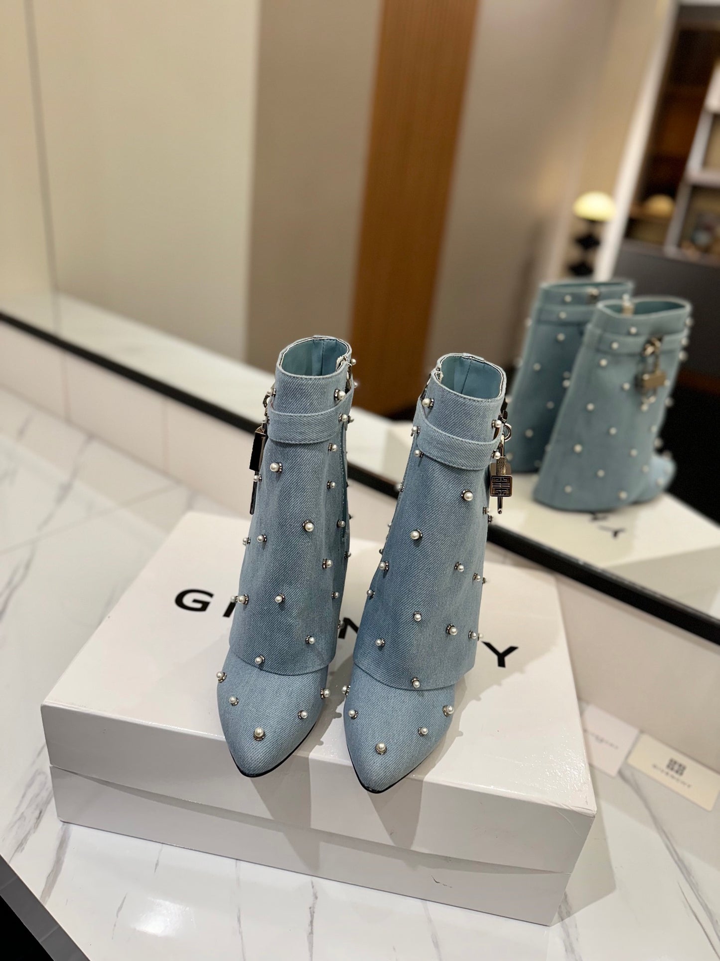 Givenchy Washed Denim Lock Knee-High Boots – 2024 SS