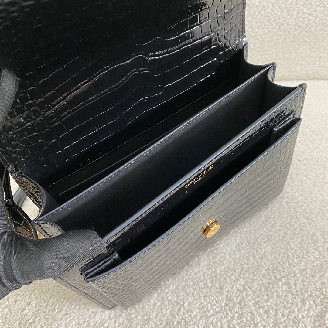 Saint Laurent Sunset Crocodile Embossed Shoulder Bag