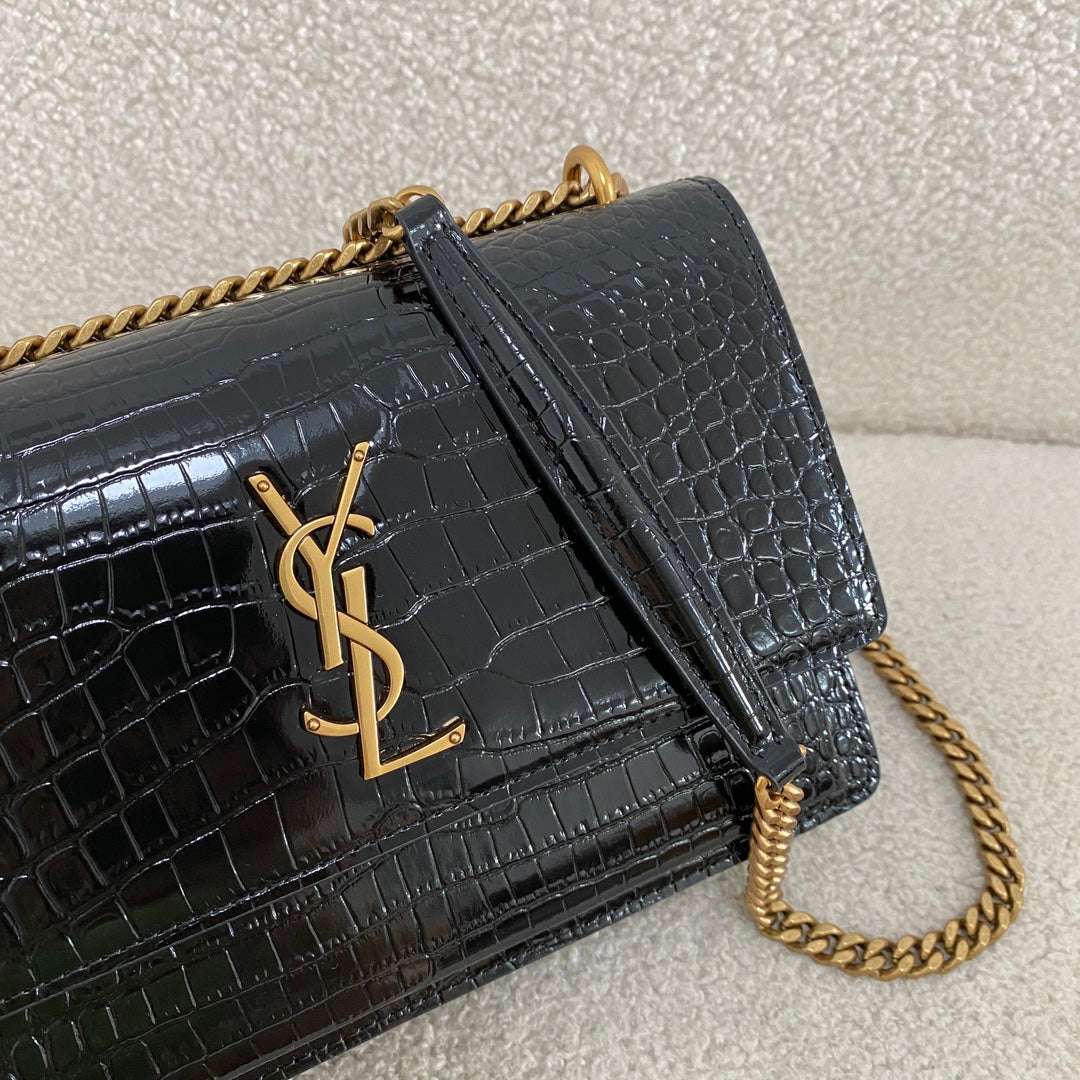 Saint Laurent Sunset Crocodile Embossed Shoulder Bag