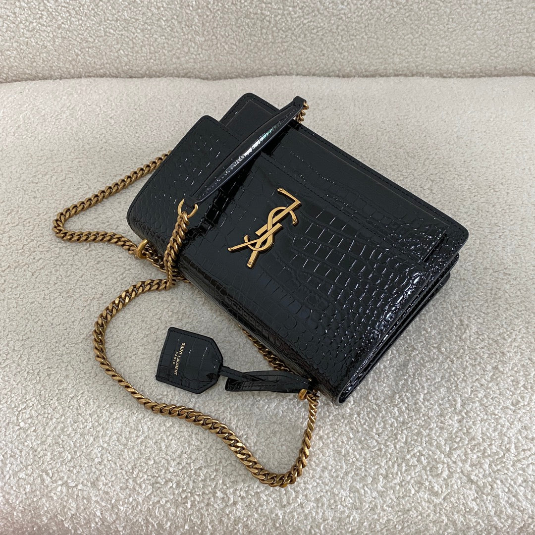 Saint Laurent Sunset Crocodile Embossed Shoulder Bag