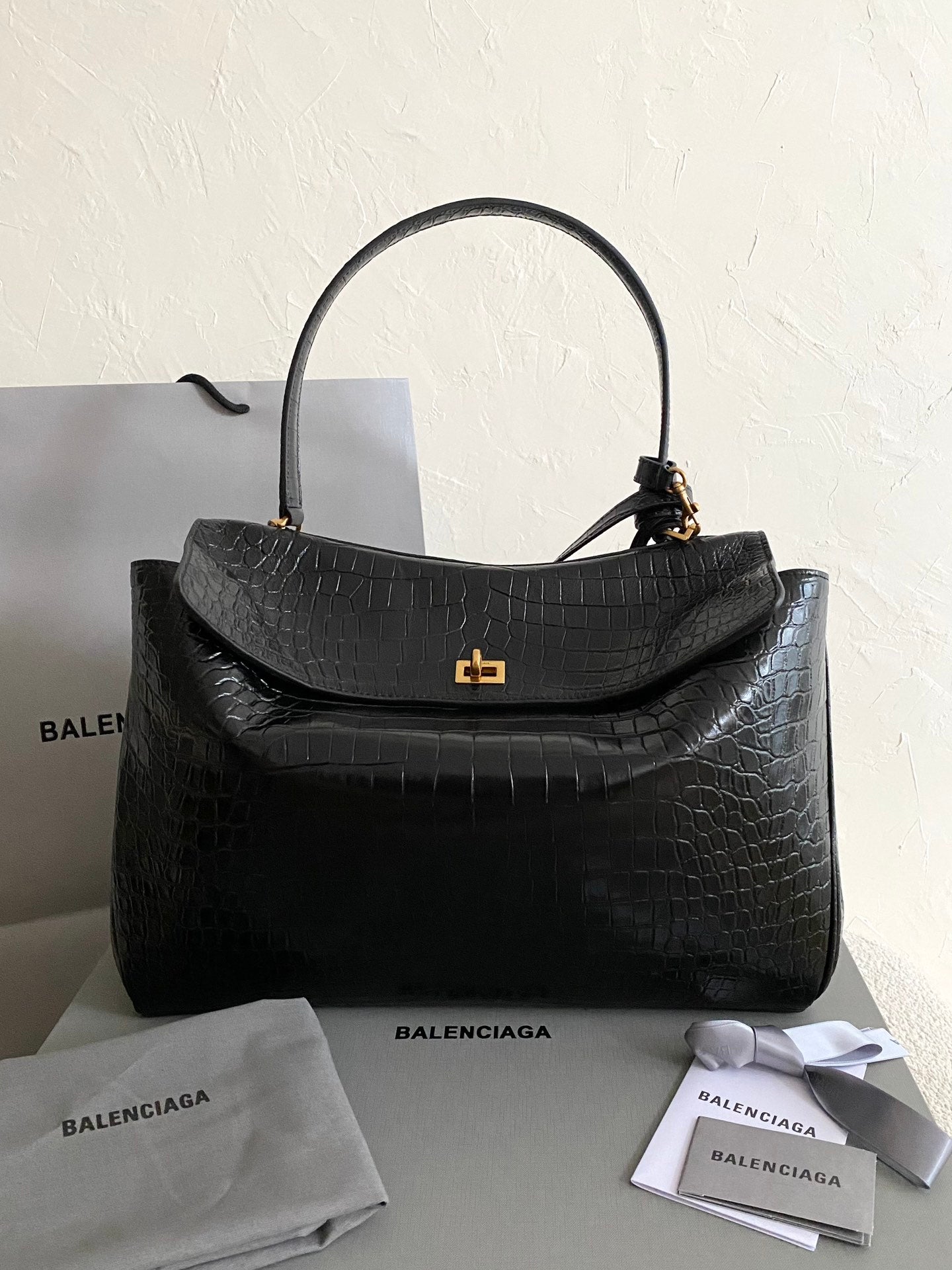 Balenciaga Rodeo Crocodile-Embossed Handbag