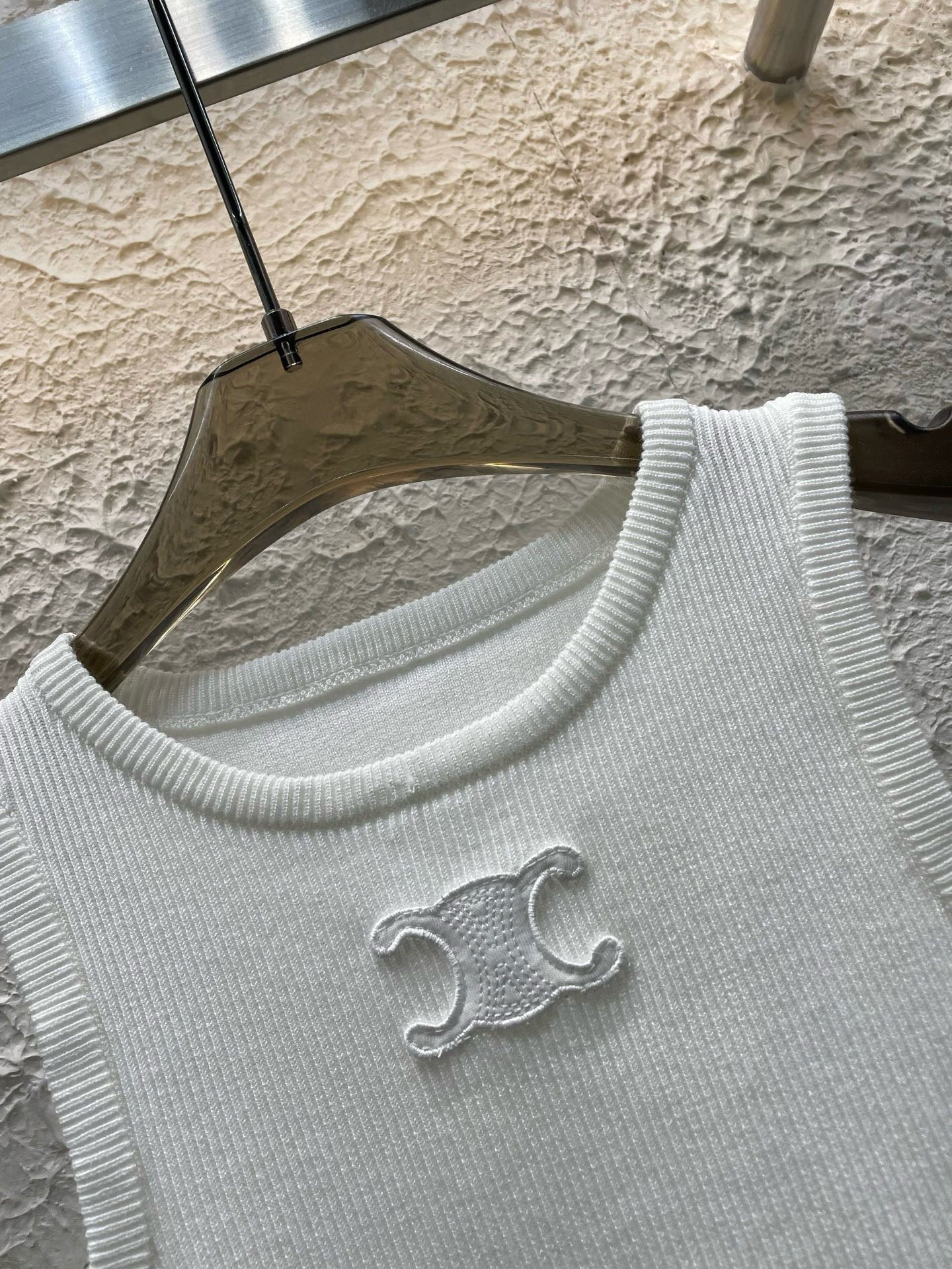 Celine Triomphe Embroidered Crewneck Knit Tank Top