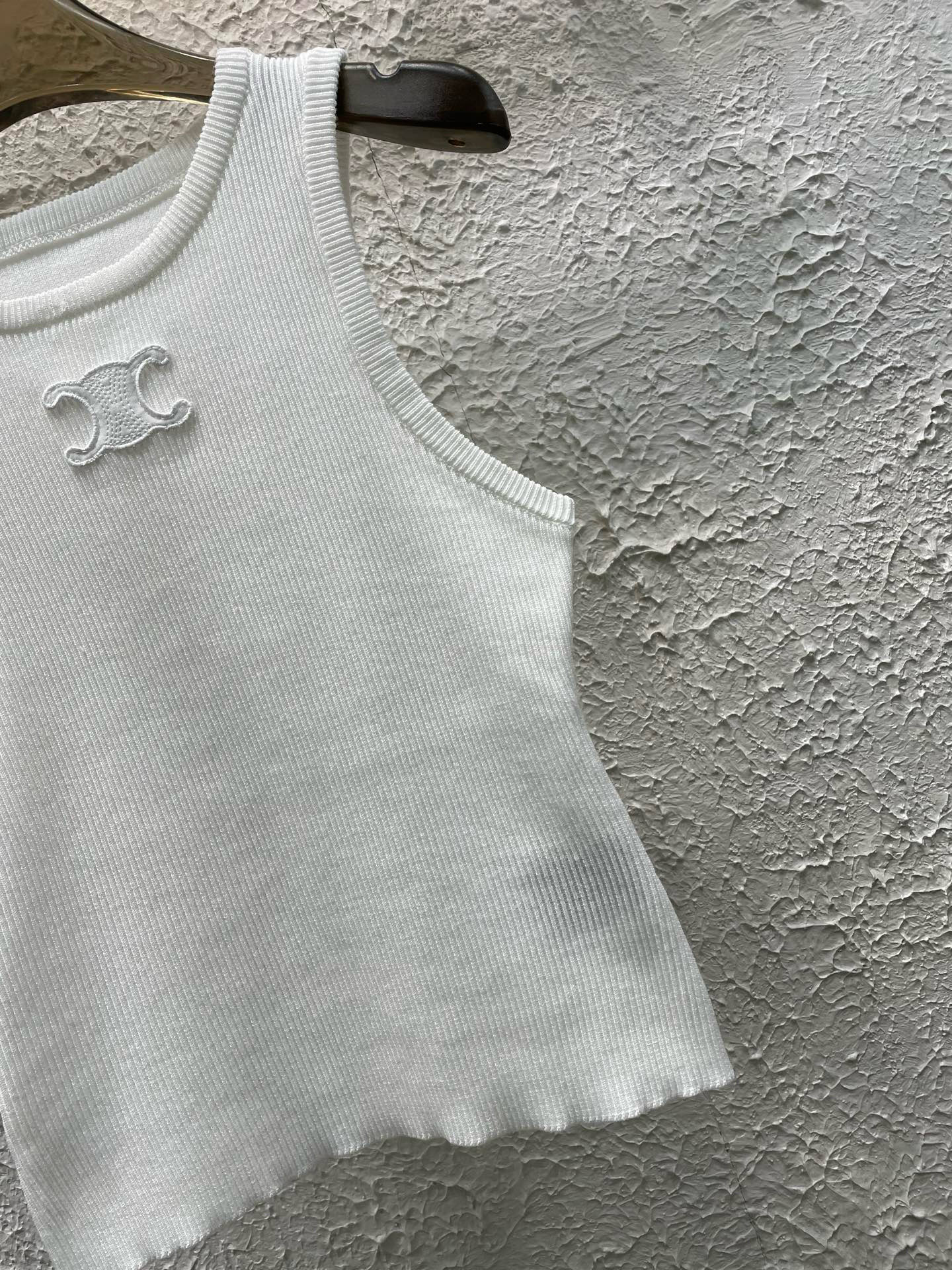 Celine Triomphe Embroidered Crewneck Knit Tank Top