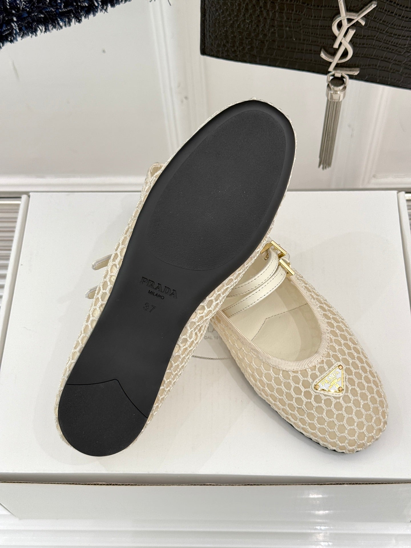 Prada Classic Mesh Mary Jane Flats