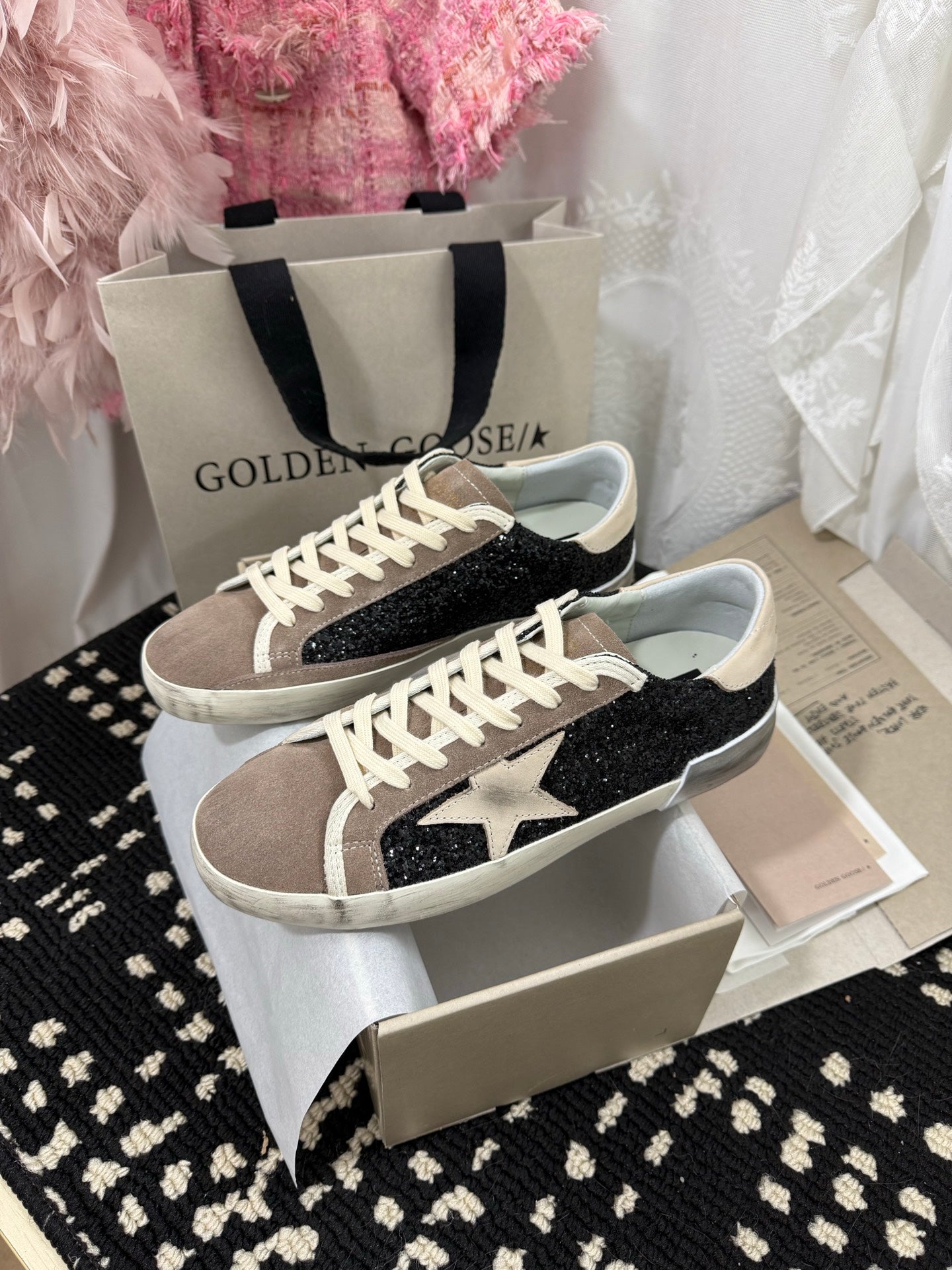 Golden Goose Super Star Rhinestone Leather Sneakers