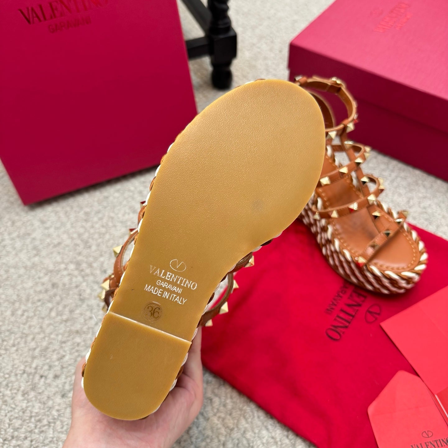 Valentino Rivet Hemp Rope Woven Wedge Sandals – Spring/Summer Collection