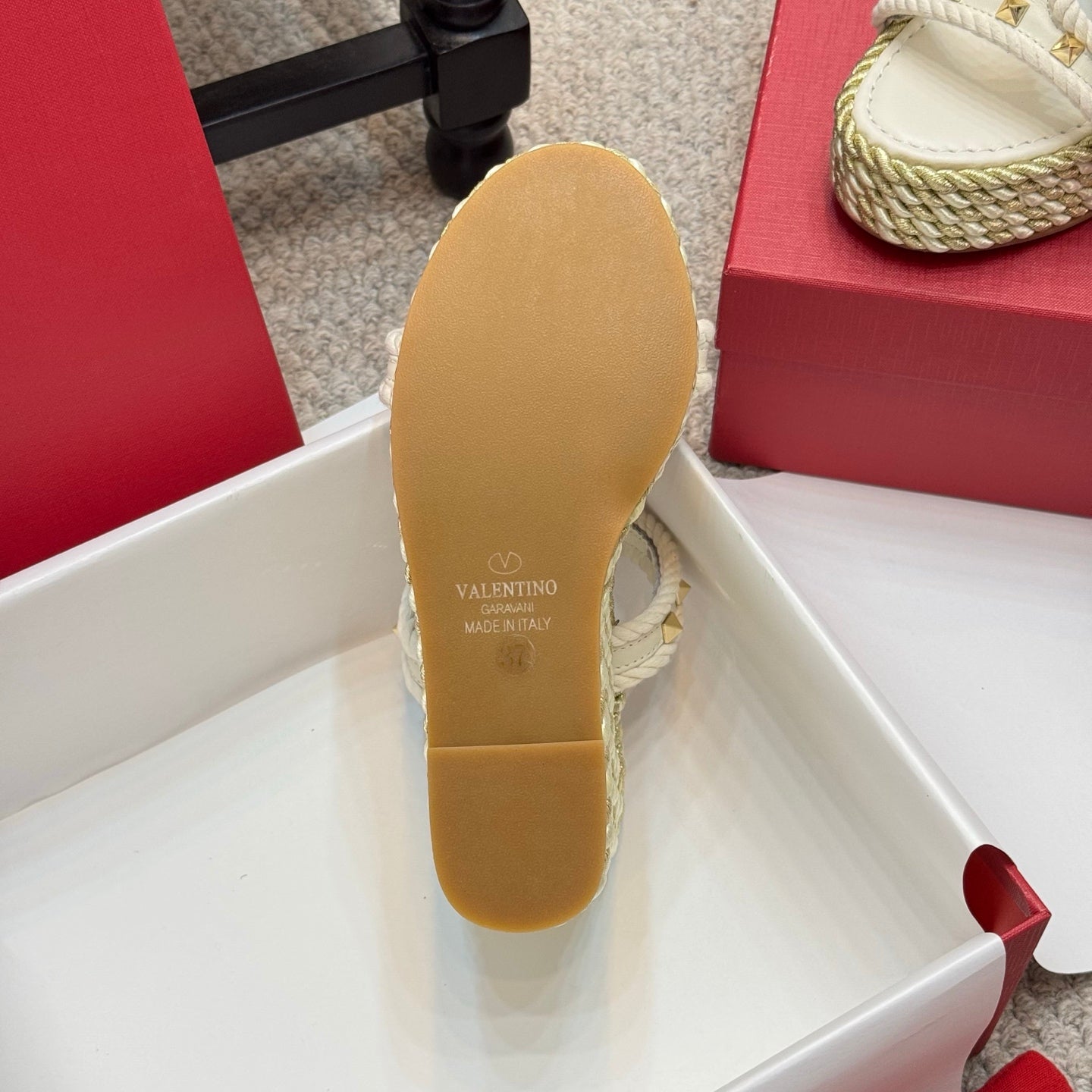 Valentino Studded Rope-Woven Wedge Sandals