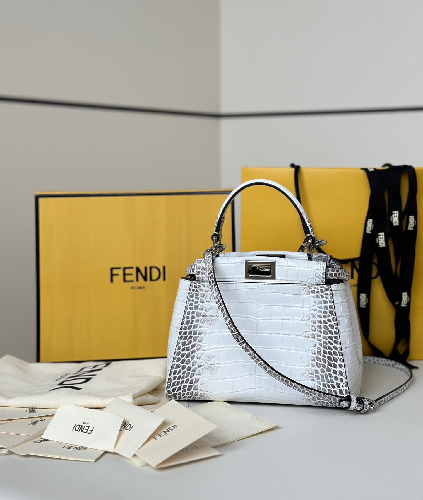 Fendi Peekaboo Embossed Crocodile Handbag