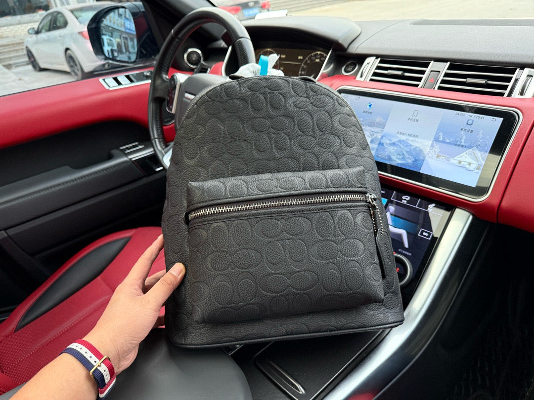 Coach Charter 30 Large Men's Embossed Logo Pebbled Leather Backpack