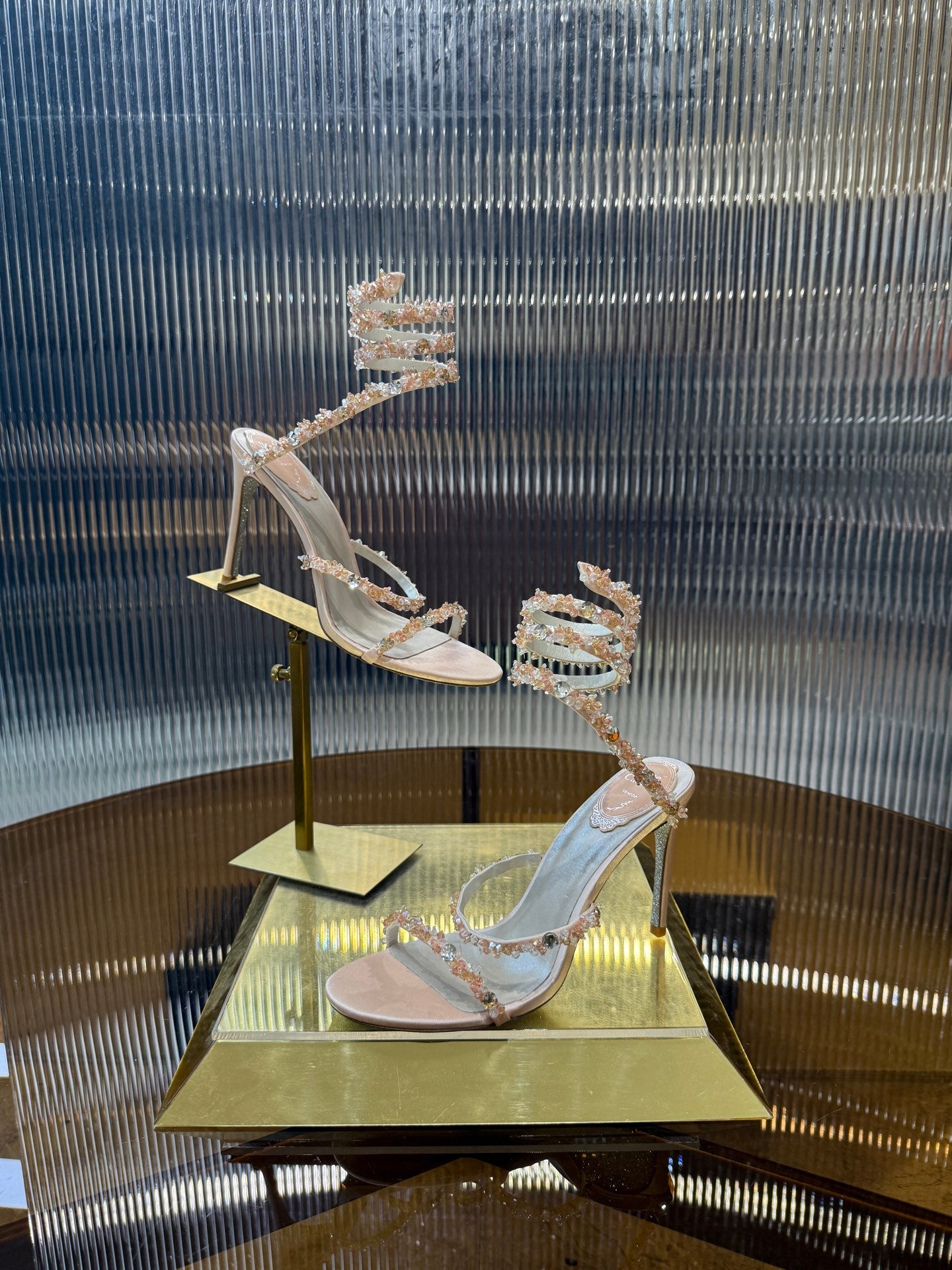 René Caovilla Crystal Spiral Heeled Sandals – 2025SS
