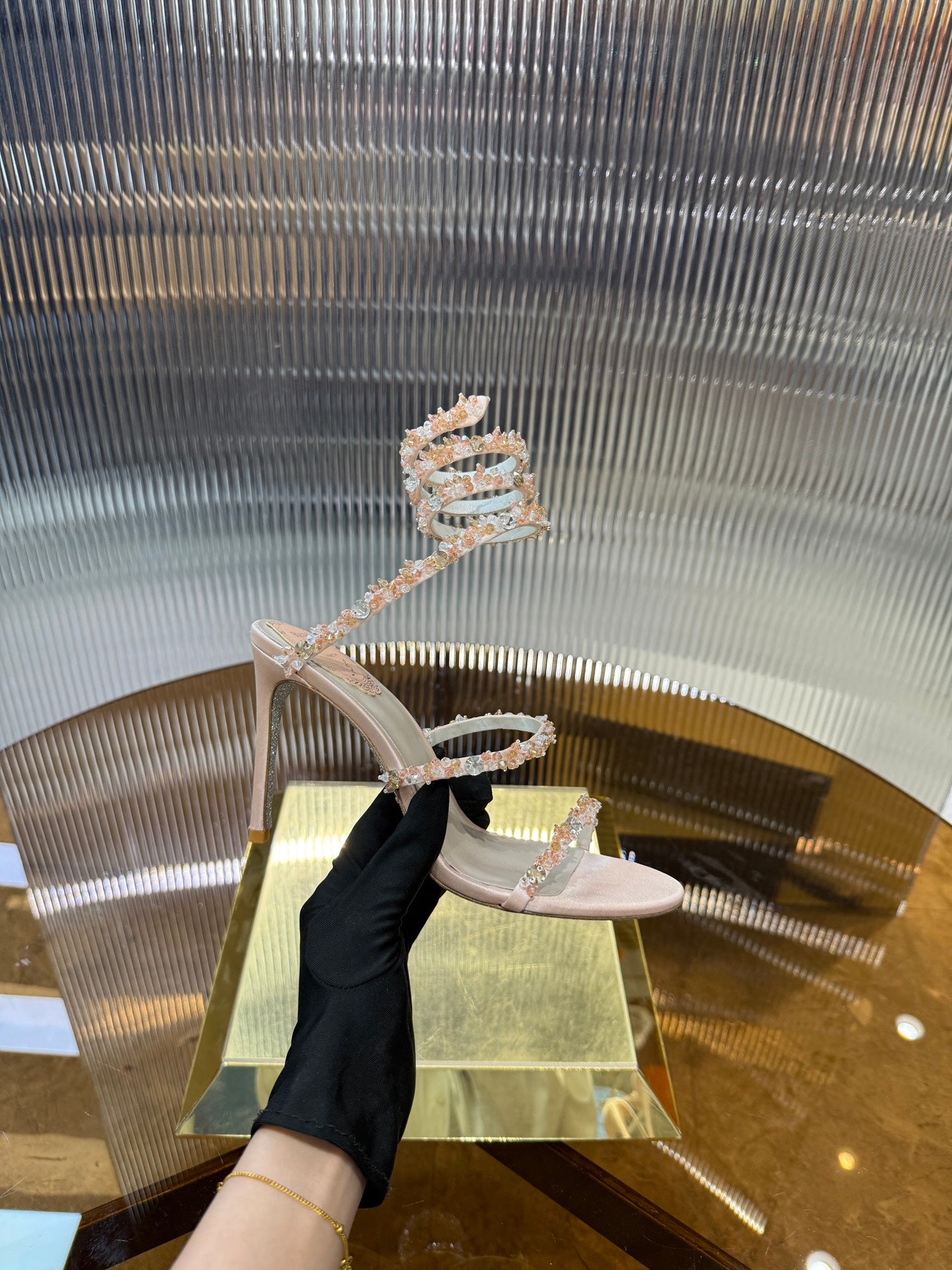 René Caovilla Crystal Spiral Heeled Sandals – 2025SS